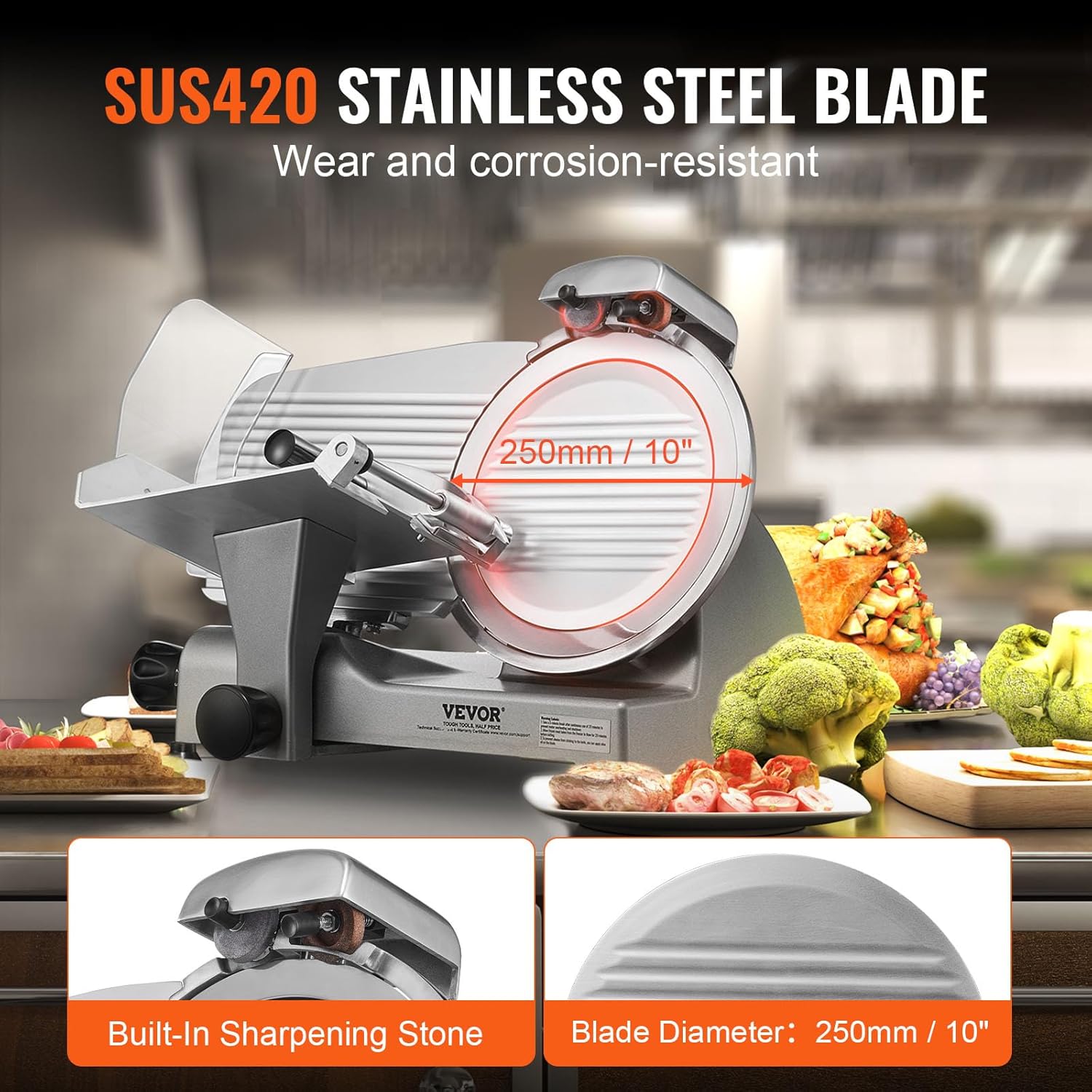 VEVOR - Trancheuse électrique 340W - lame 250mm, 360 tr/min, inox