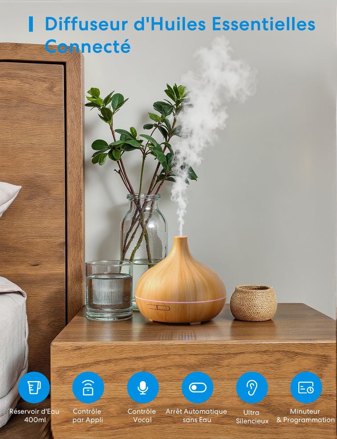 Meross - Diffuseur connecté WiFi - LED RGB, vocal, sans BPA, HomeKit