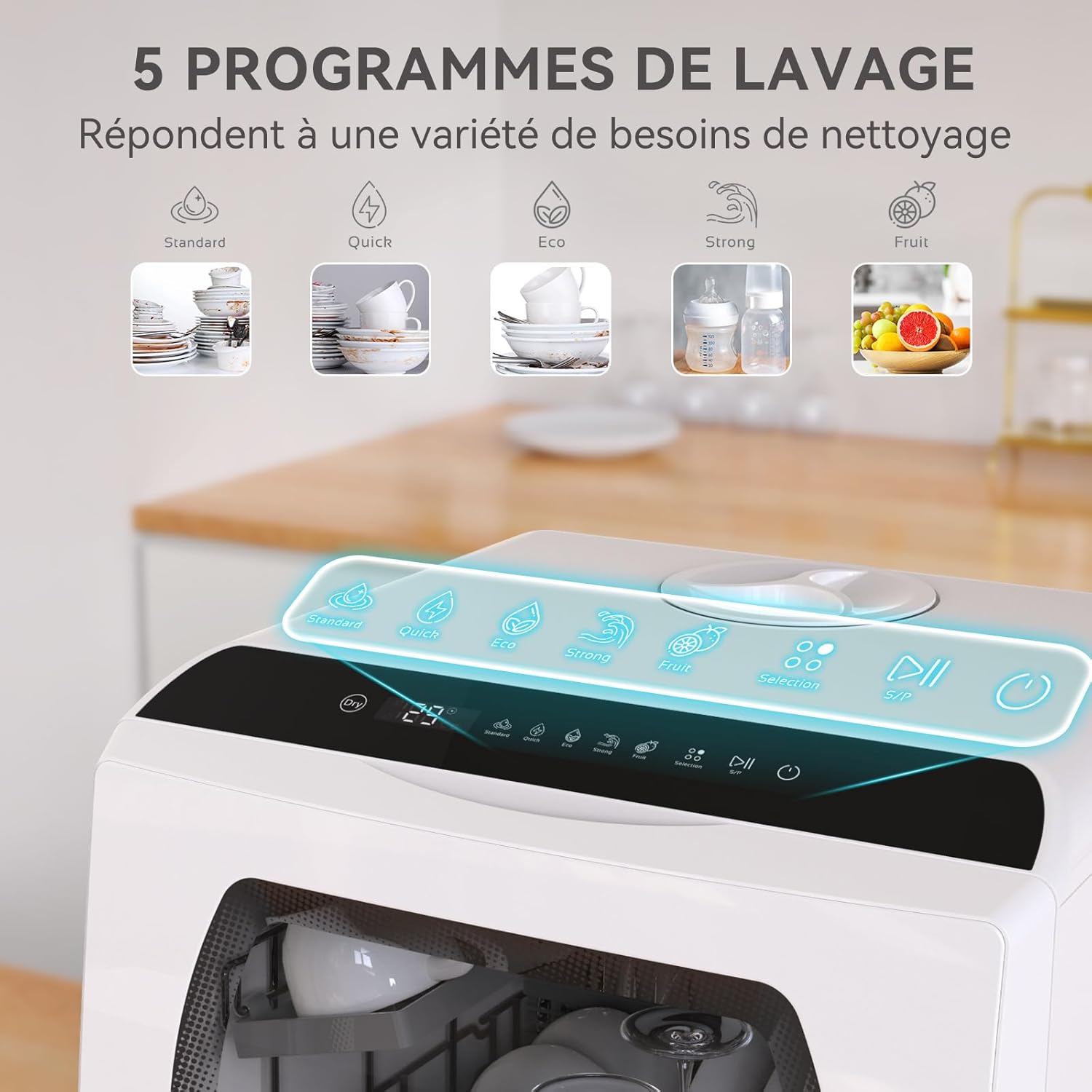 Hermitlux - lave-vaisselle table 5 couverts, 6 programmes, 5L, séchage 73h