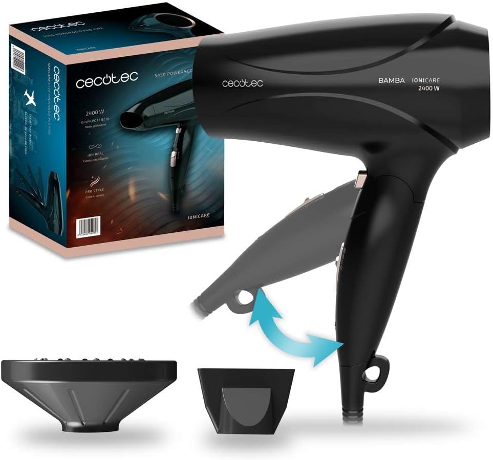 Cecotec - Bamba IoniCare 5450 - sèche-cheveux 2400W, ions réels, air froid, diffuseur, compact, 5450