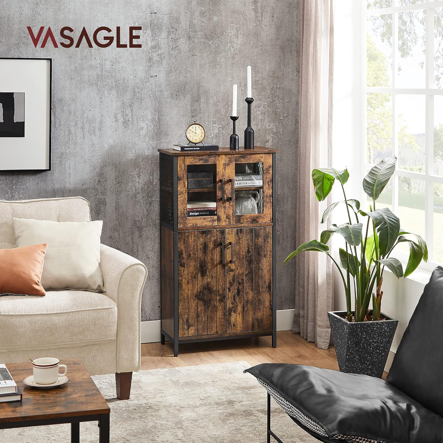 VASAGLE - buffet industriel - acier, étagères réglables, marron/noir - LSC260B01