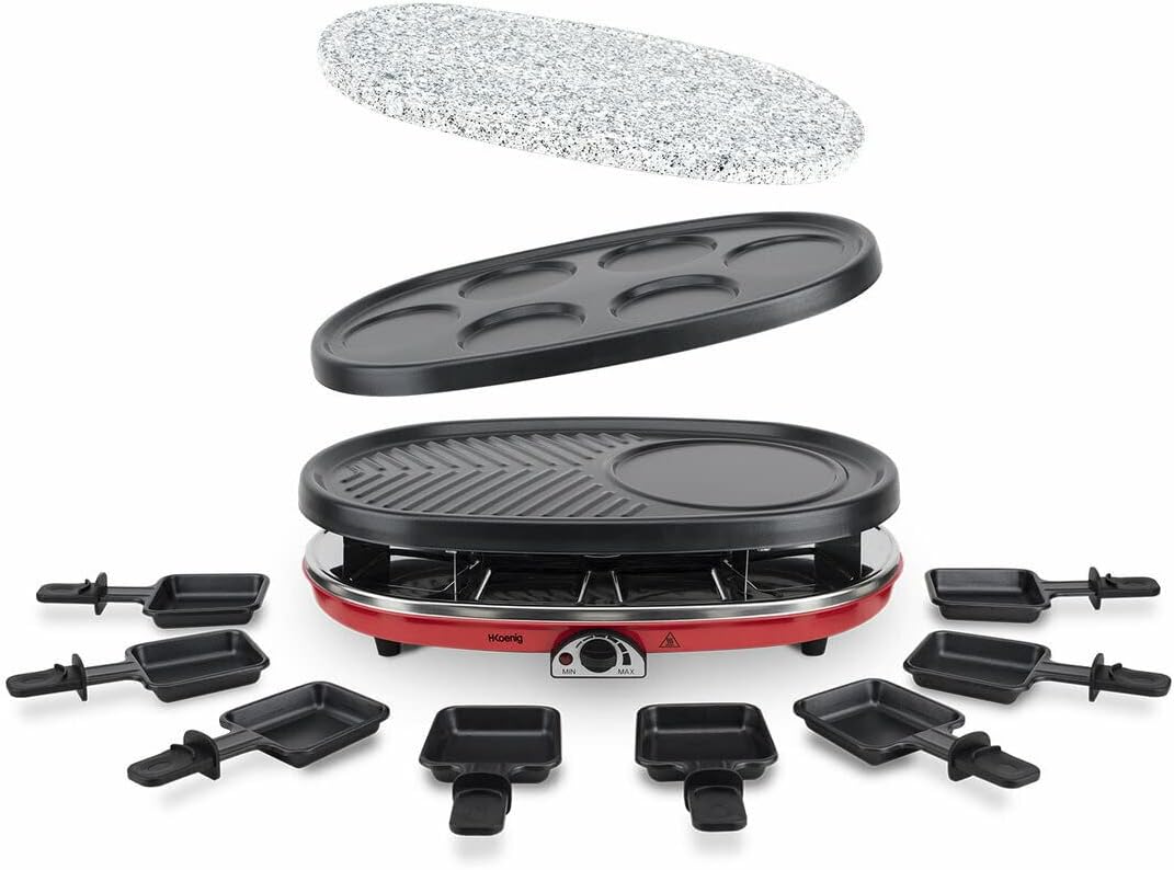H.Koenig - appareil à raclette 4en1, 8 personnes, pierre naturelle, température réglable, RP418