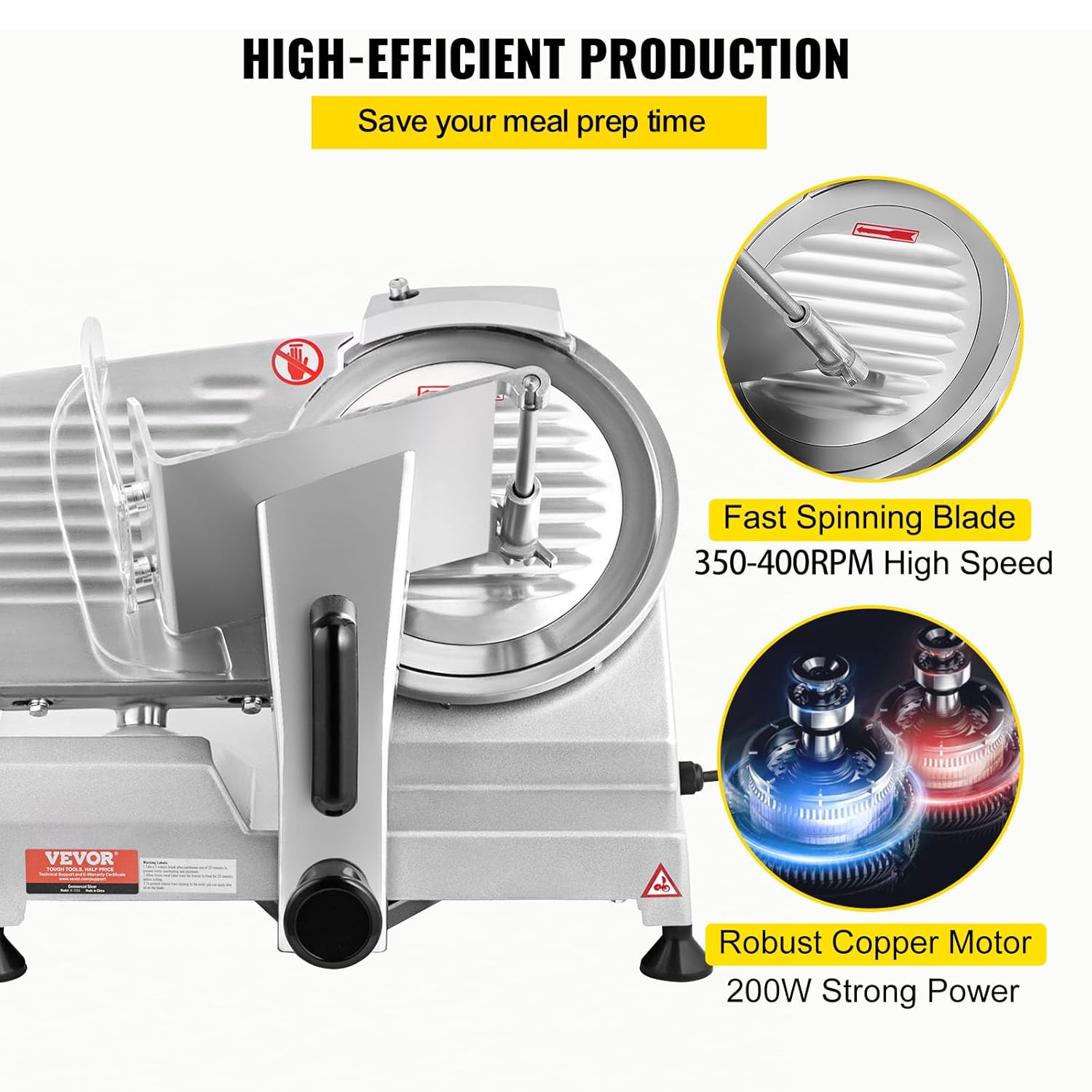 VEVOR - Trancheuse électrique 200 W, lame 203 mm, inox/aluminium, 350-400 tr/min