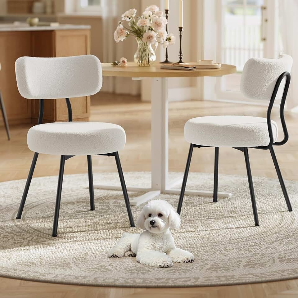 VASAGLE - lot de 2 chaises modernes, tissu peluche, acier, blanc KDC110W01