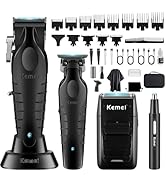 KEMEI Tondeuse à cheveux professionnelle pour homme, sans fil, rasoir de coiffeur, rasoir en feui...