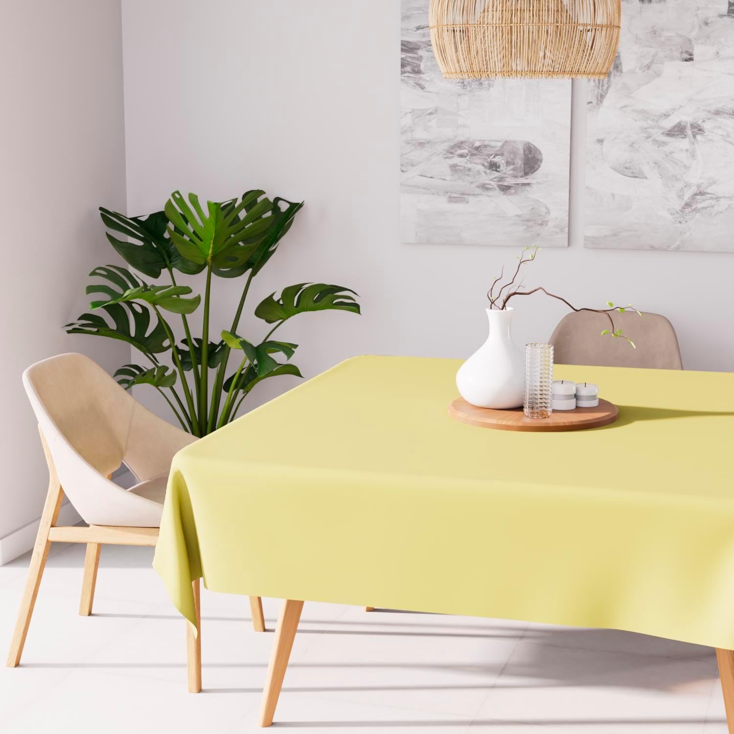 Soleil d'Ocre - Nappe carrée anti-tâches - 140x140 cm - Polyester vert citron