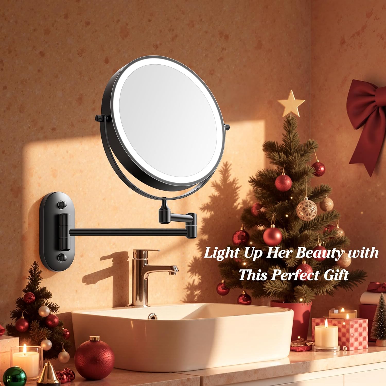 Auxmir - miroir mural maquillage 1x/20x - USB, pivotant, tactile, 3 couleurs