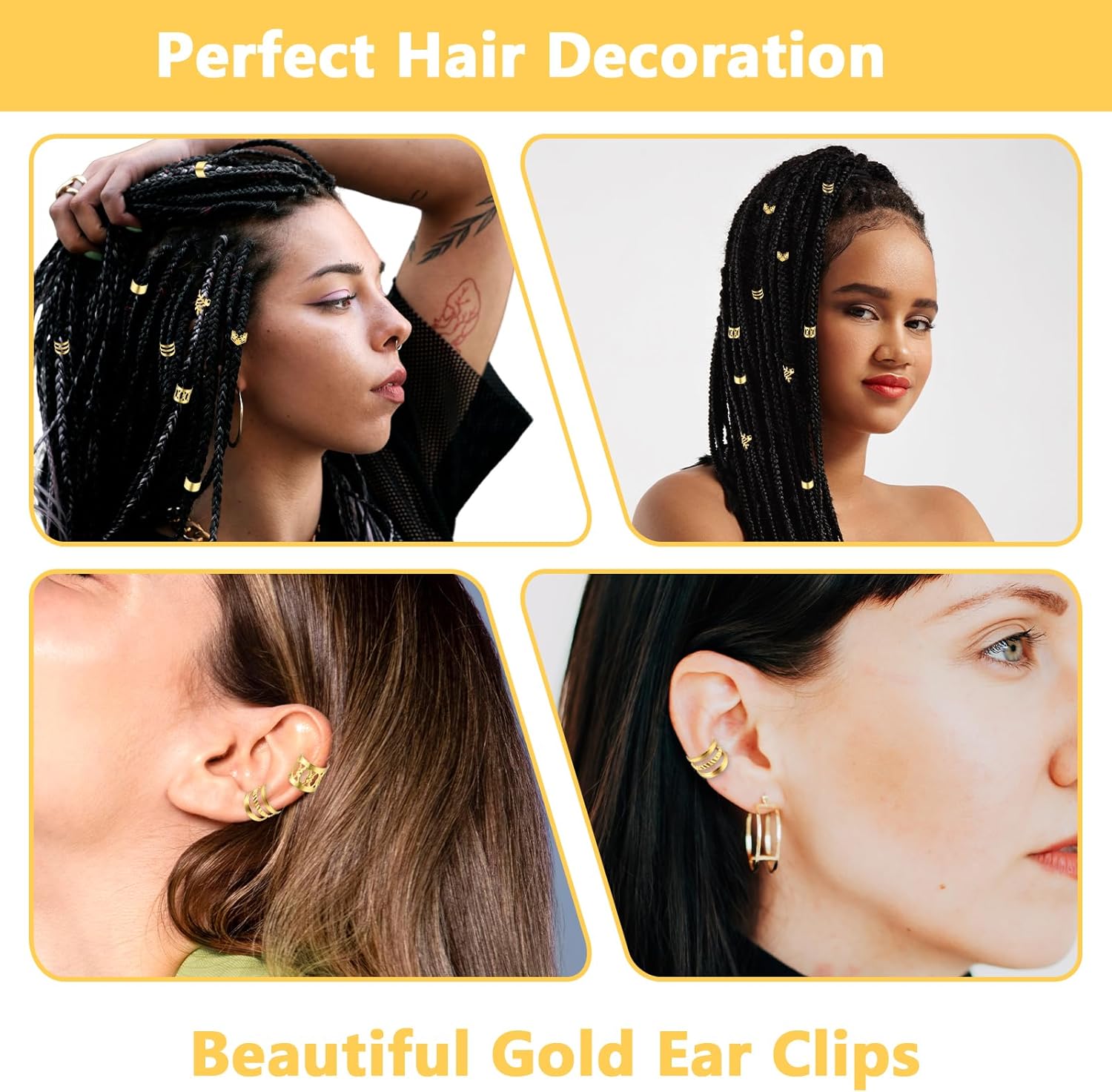 Bijoux cheveux - lot de 50 pièces dorées - accessoires tresse dreadlocks