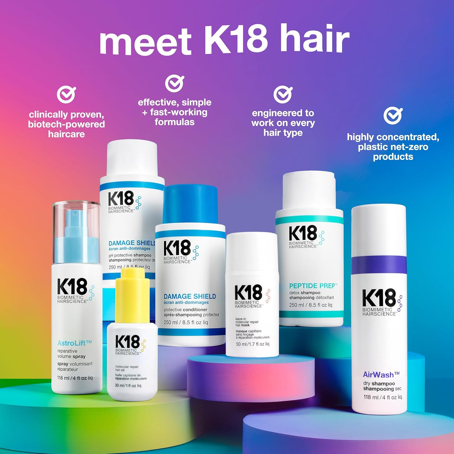 K18 - Spray volumisant réparateur AstroLift - 47ml - épaississant, fixation 2 jours, anti-humidité, non collant