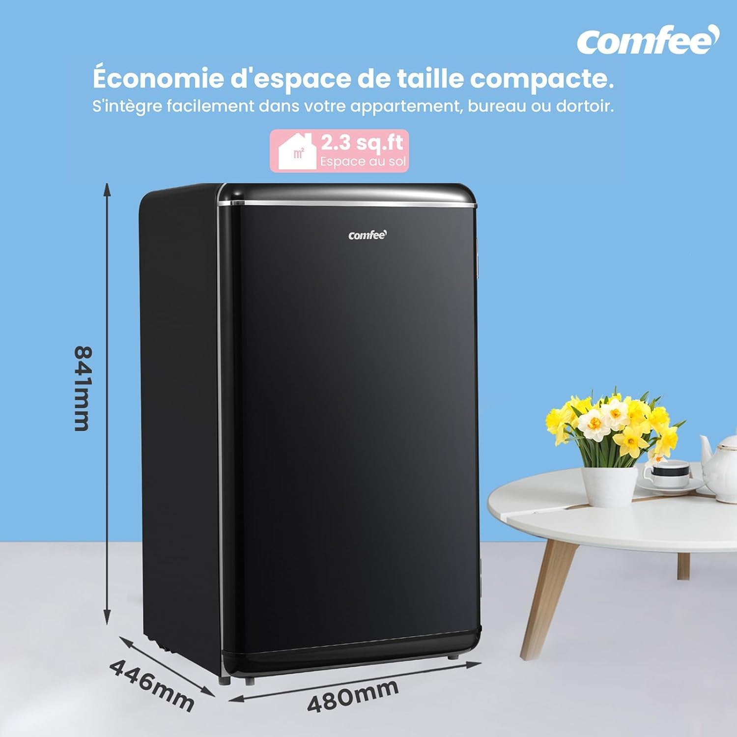 Comfee' - réfrigérateur rétro 93L - sous-plan, LED, thermostat - RCD93BL2EURT(E)