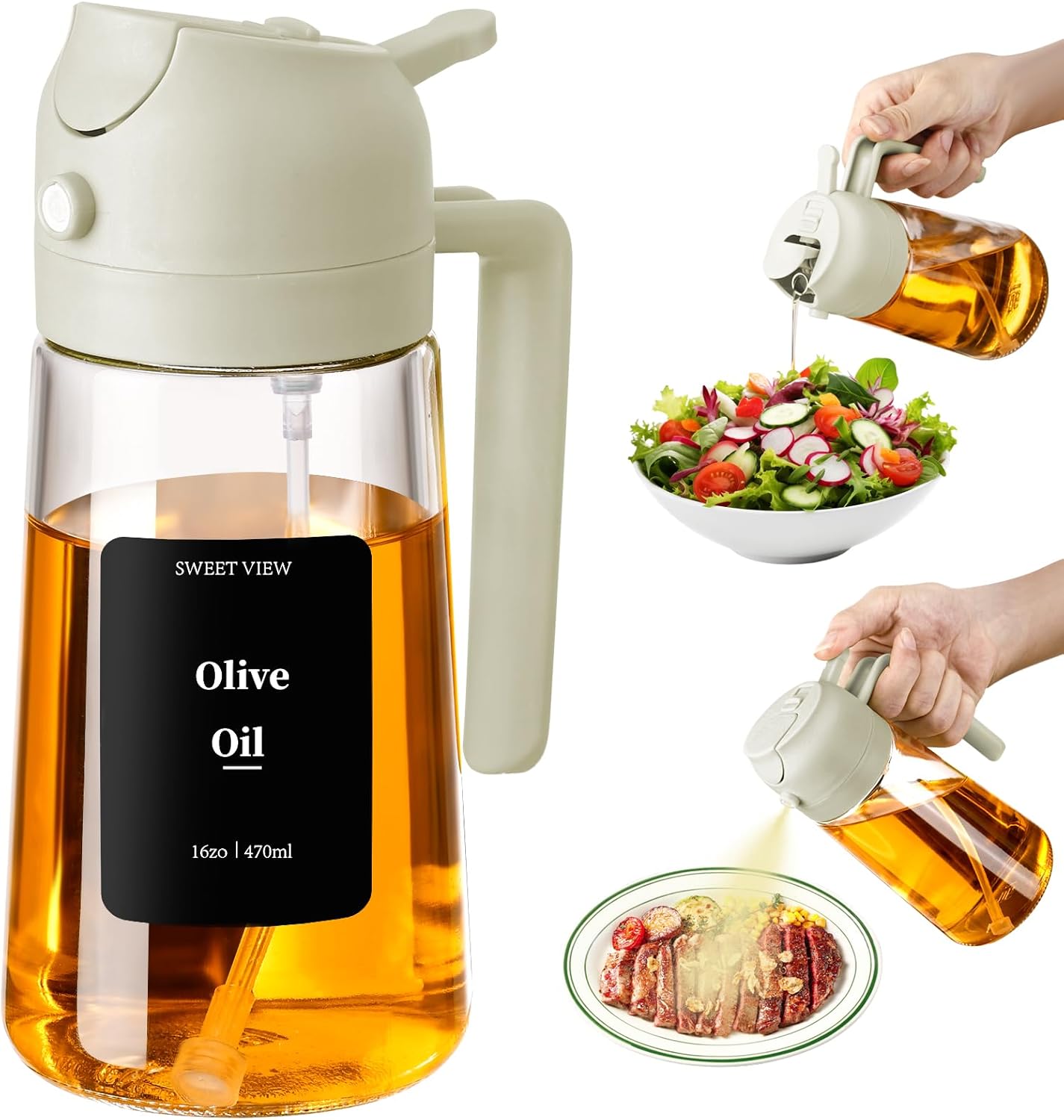 Flacon pulvérisateur d'huile - verre 470ml - 2 en 1, bec verseur