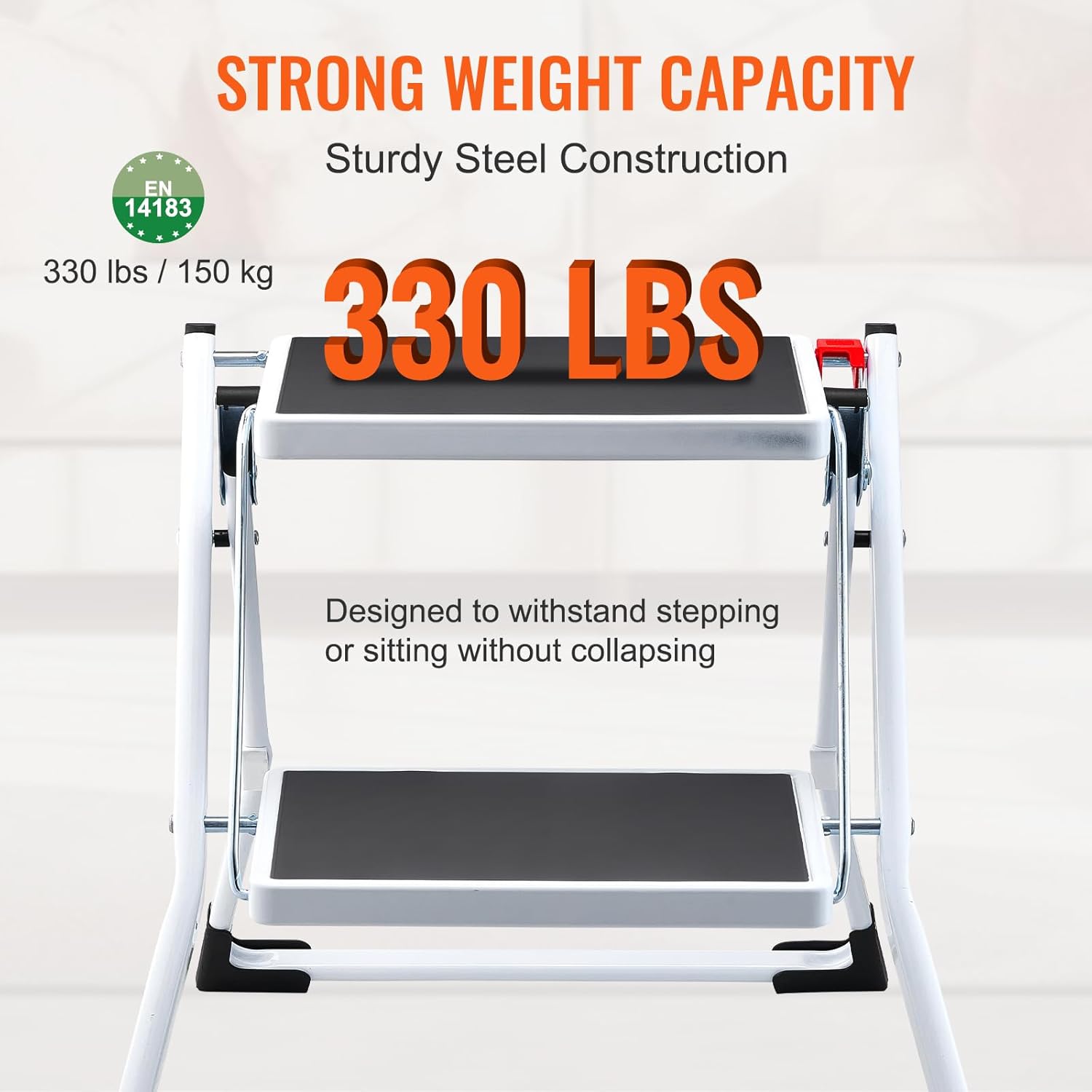 VEVOR - escabeau 2 marches - acier, 150kg - surface antidérapante, pliable
