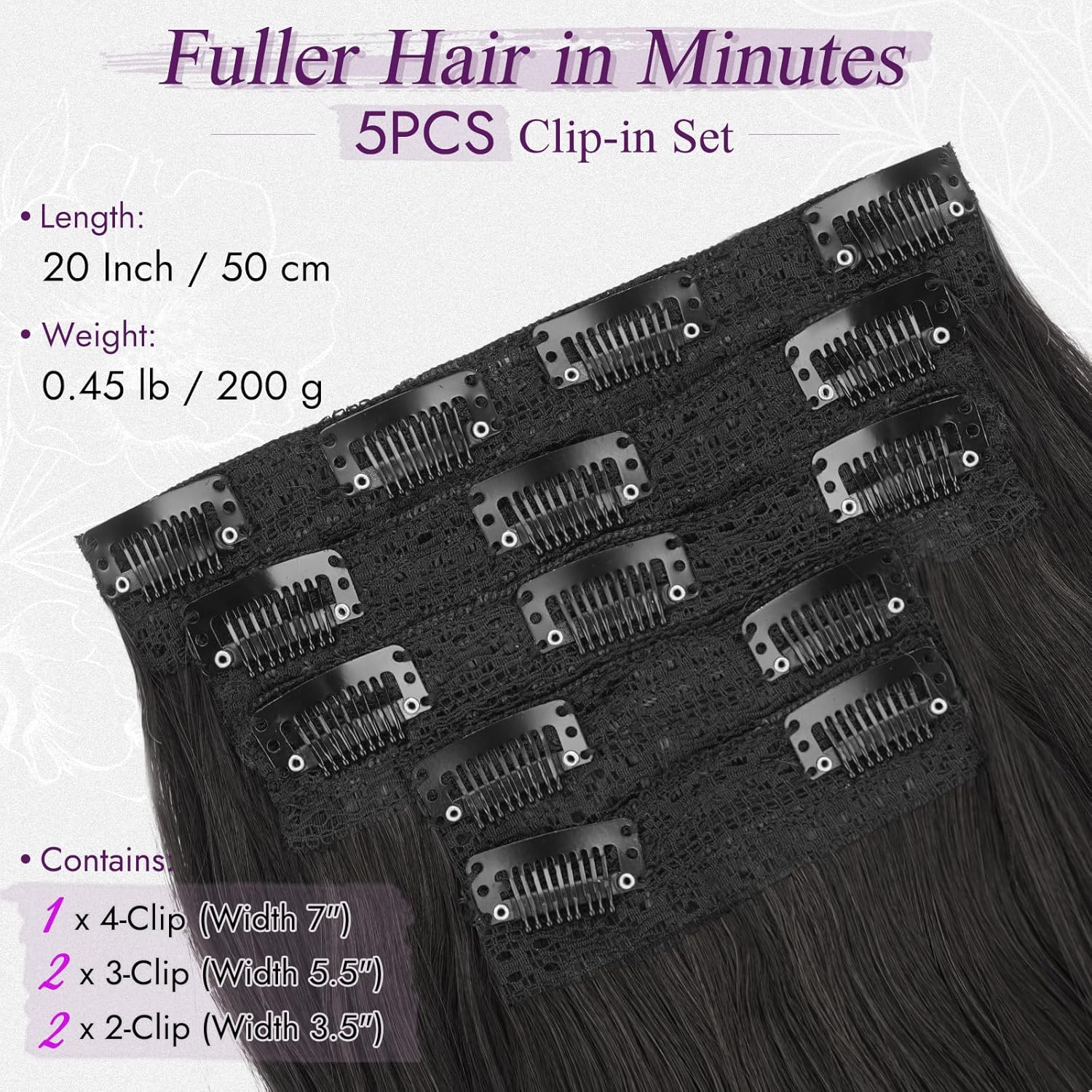 BARSDAR - Extensions à clips ondulées 50cm - synthétiques noir marron