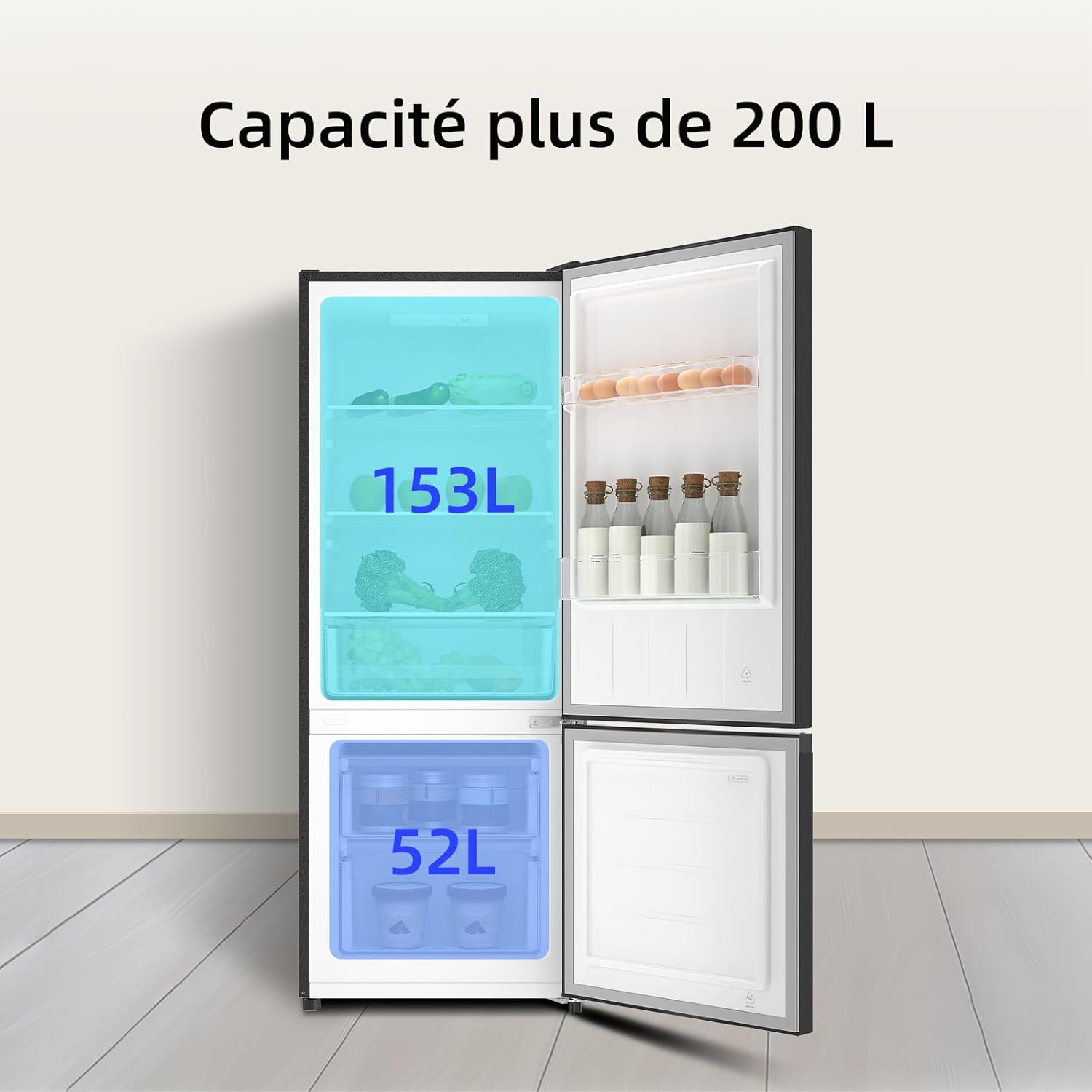 CHIQ - FBM205L42 - 205L, acier noir, 39dB, faible givre, portes réversibles