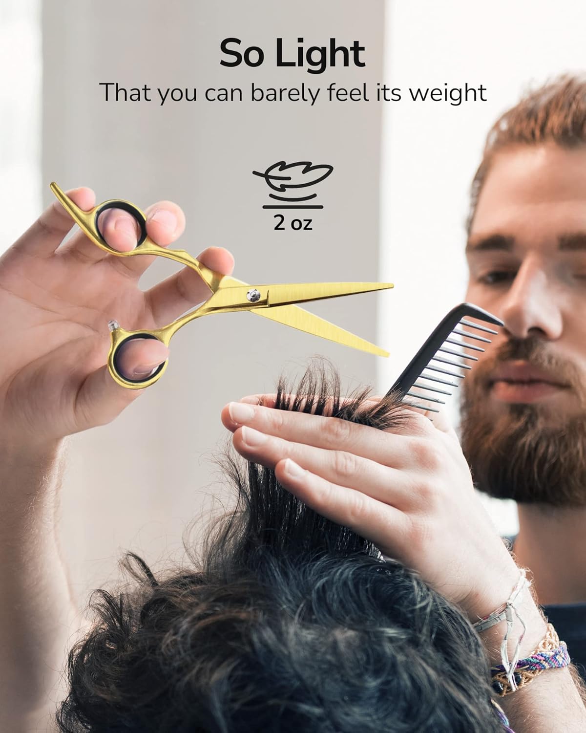 ULG - ciseaux de coiffure - 16,5 cm - lames rasoir inox, repose-doigt doré