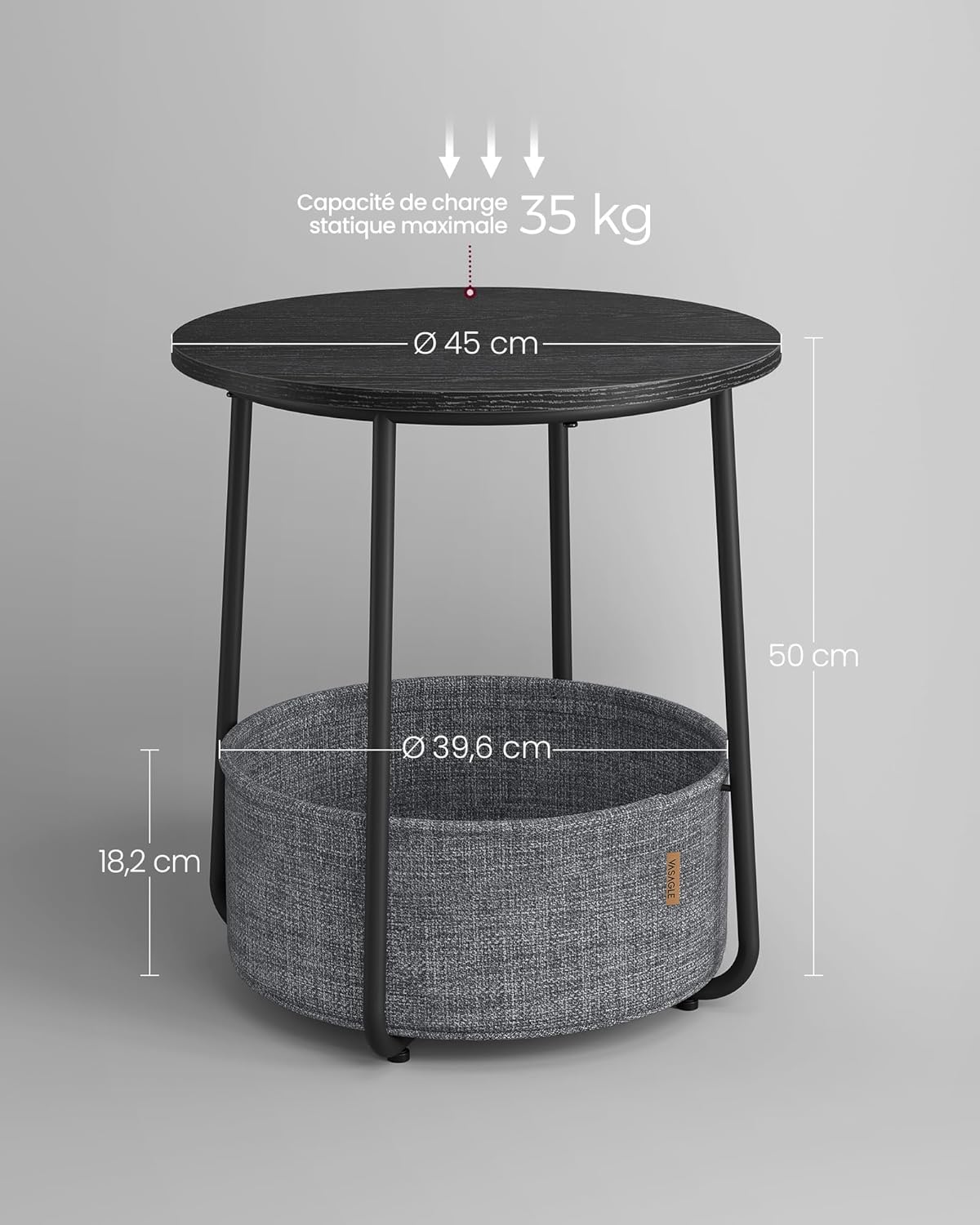 VASAGLE - table basse ronde compacte - rangement tissu intégré - LET223B01