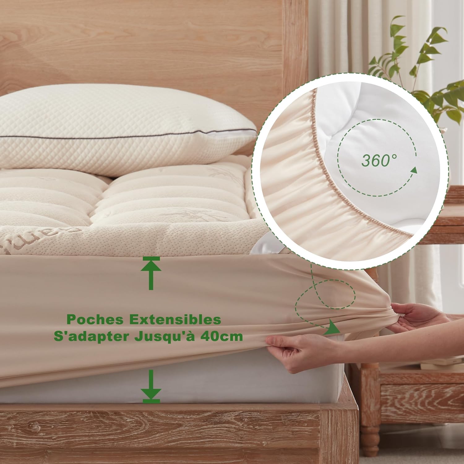 BEDLORE - surmatelas viscose bambou 180x200cm, bonnet 40cm, Oeko-Tex