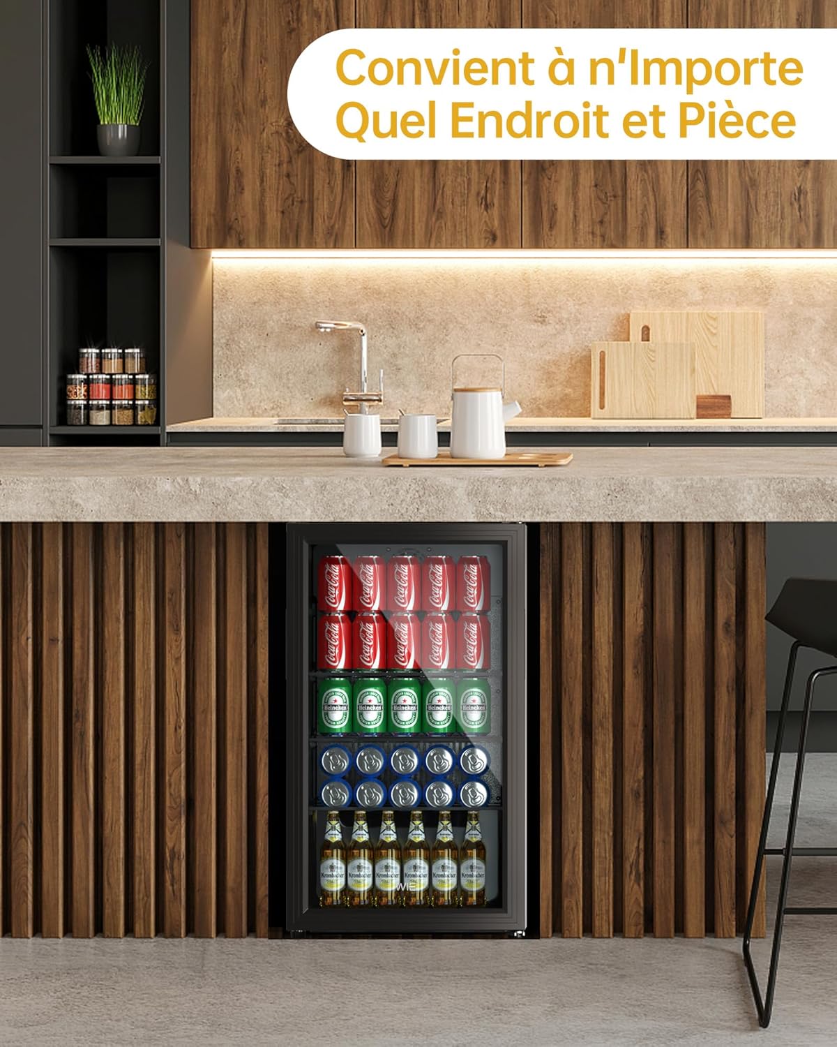 WIE - Réfrigérateur mini bar 83L, silencieux, 0-10°C, noir - WIE