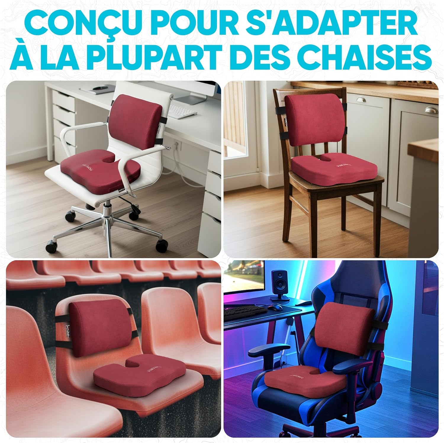 FORTEM - coussin lombaire et assise - mousse mémoire, antidérapant, soutien prolongé