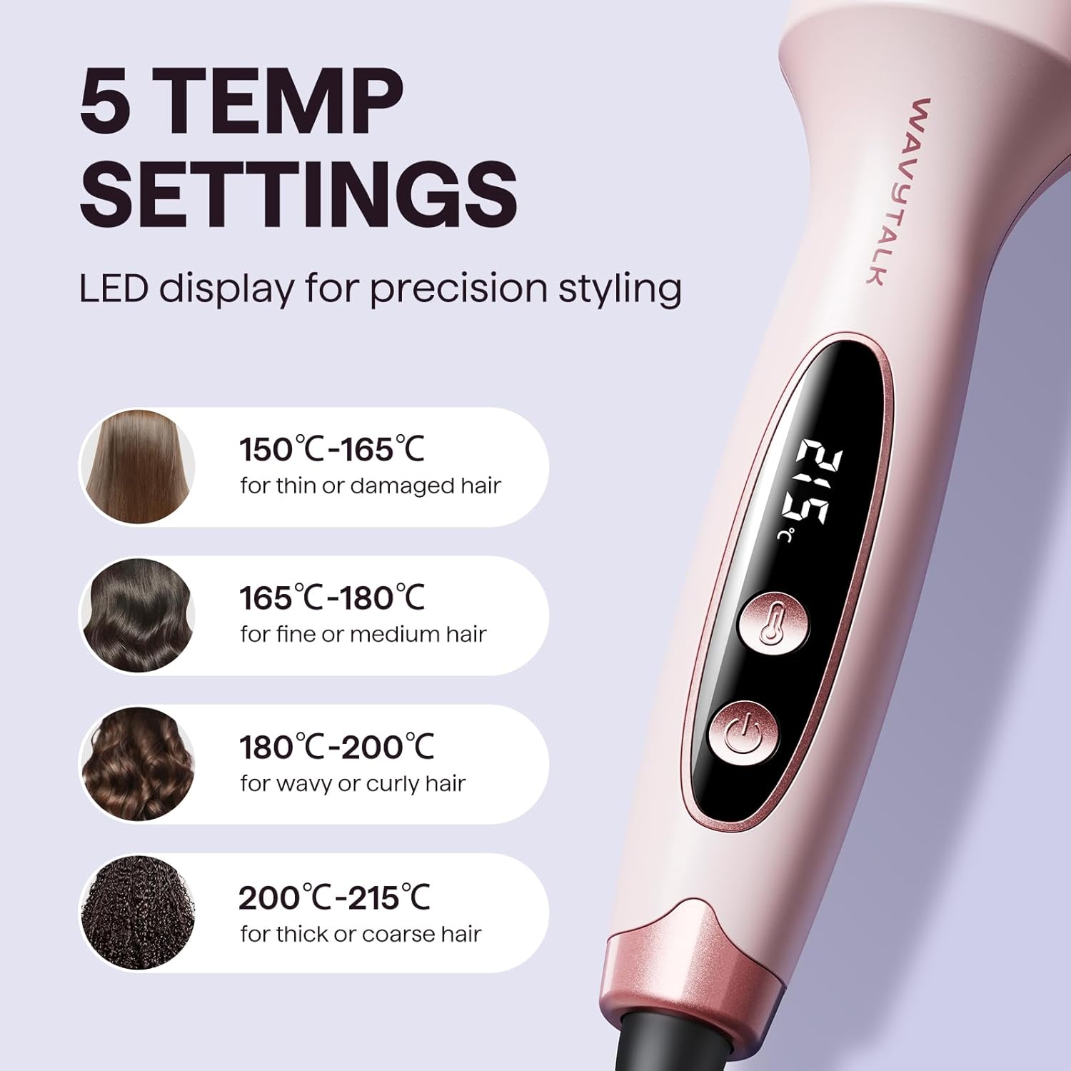 Wavytalk - Brosse Thermique Blowout Boost - 38mm - Boucles naturelles, 5 températures, ionique, double tension, Sakura R