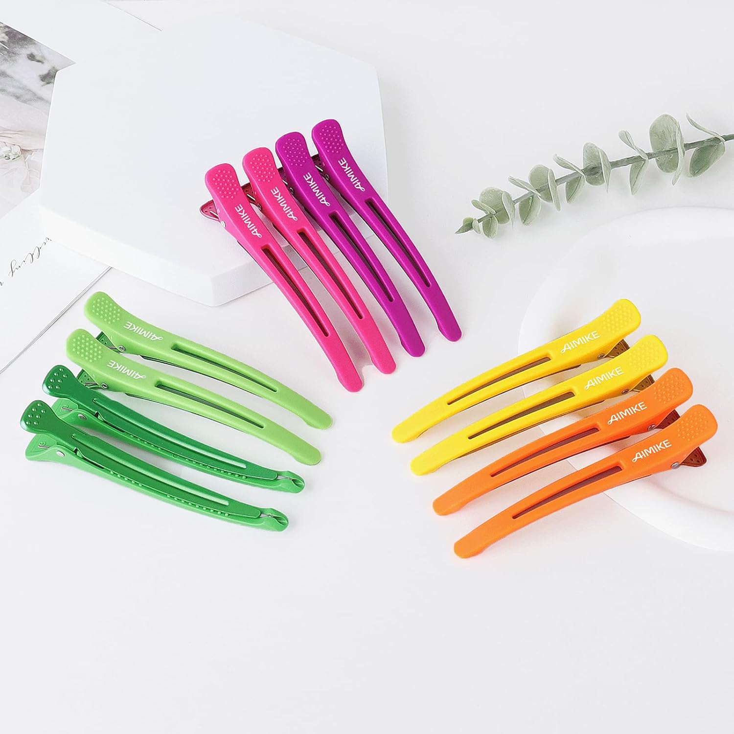 AIMIKE - Pince à cheveux sectionnement 12pcs - antidérapantes, sans trace, bec de canard, néon