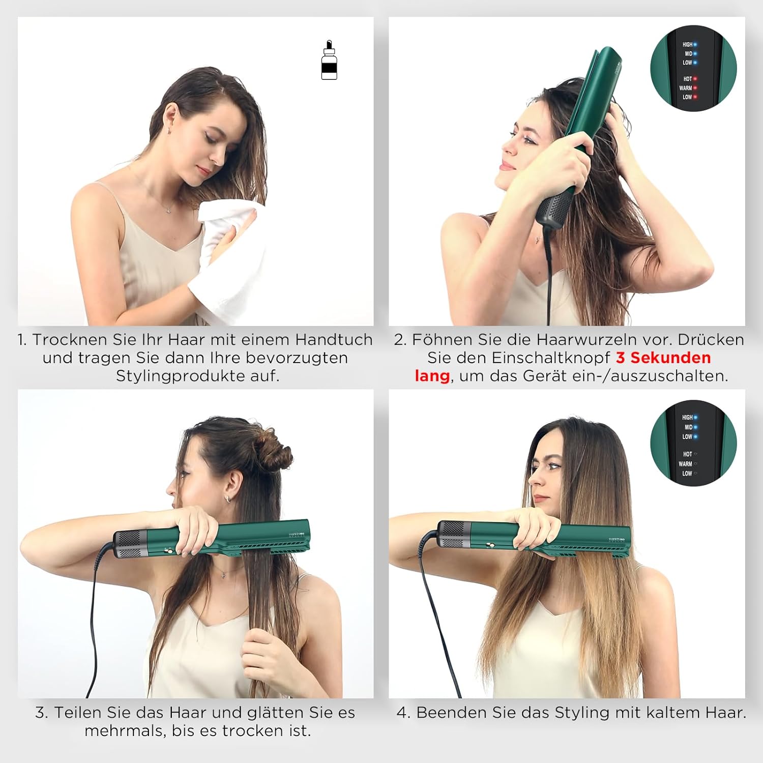 PARWIN PRO BEAUTY - lisseur à air ionique - 35-75cm - lissage humide/sec, sans plaques chauffantes, sans dommages thermi