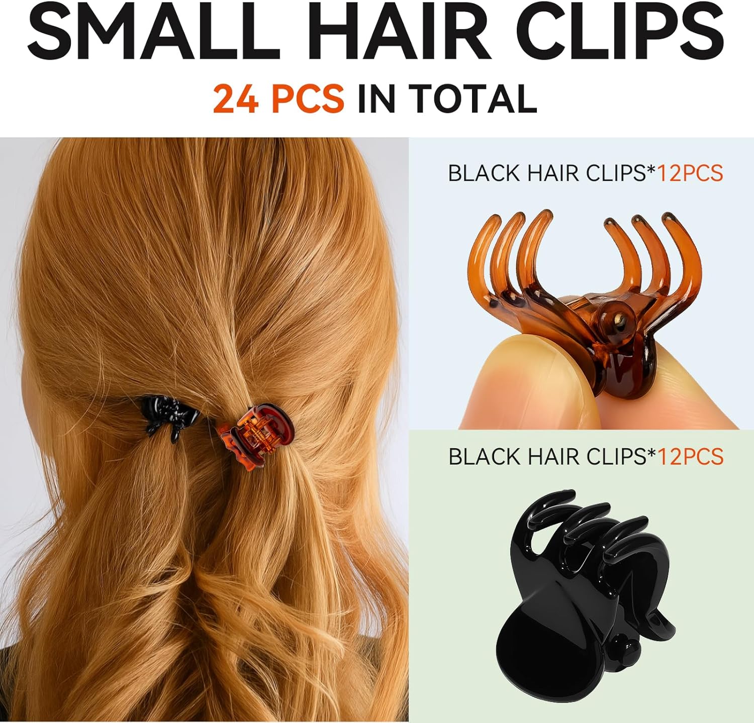 Petites pinces à cheveux - lot de 24 - antidérapantes, étui inclus, noir et marron