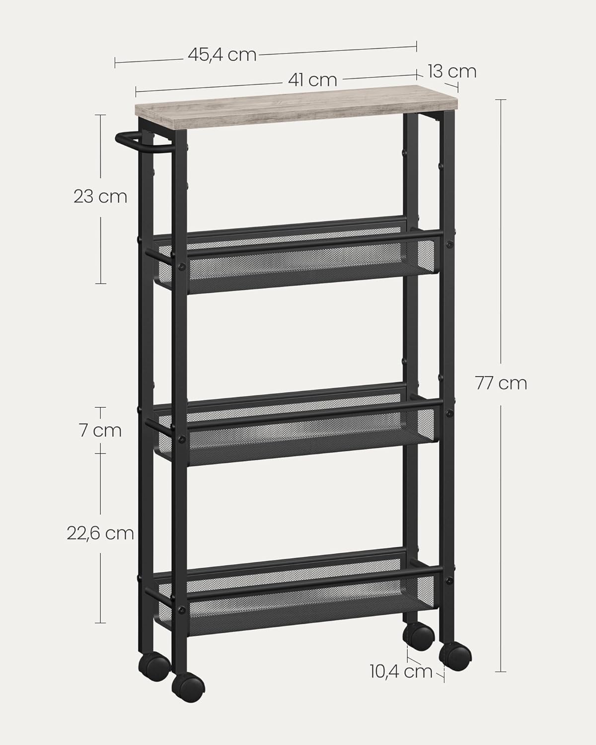 VASAGLE - desserte 4 niveaux - 13x45,4x77 cm - structure acier, roulettes, poignée, compact - LRC032K01
