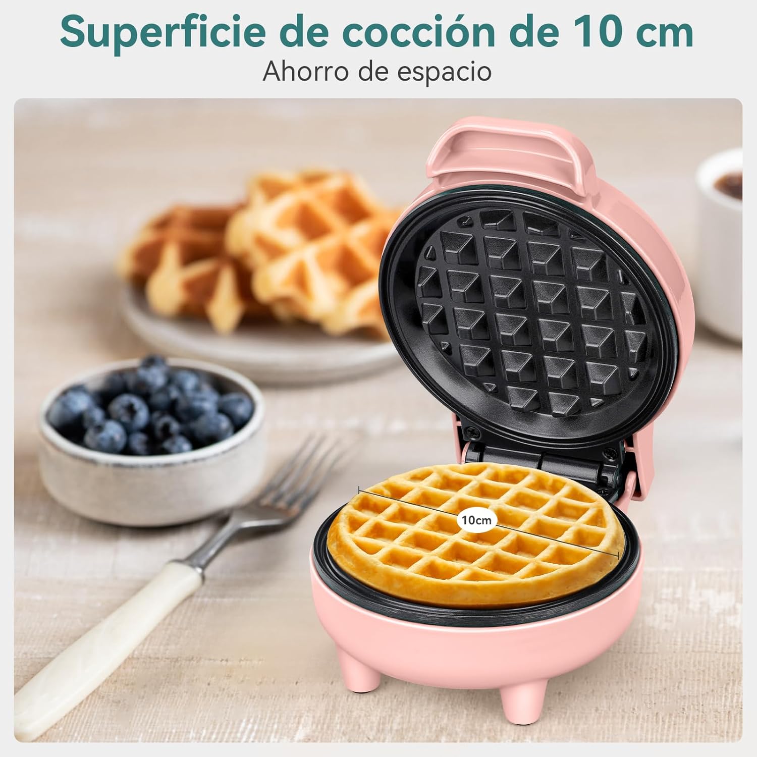 SNAILAR - mini gaufrier compact 550W - design rose, pour enfants