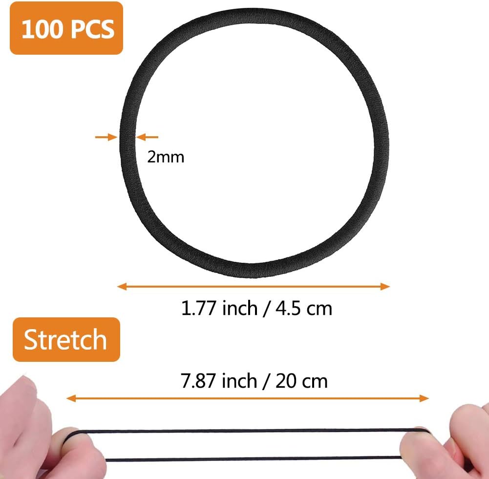 Liens de cheveux – lot de 100 – 2mm – élastiques noirs mini, enfants et mariages