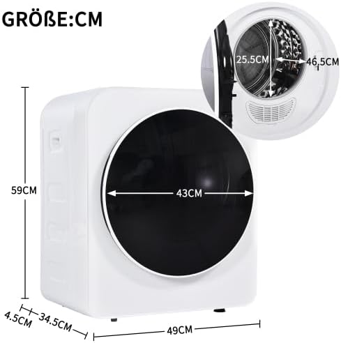Sèche-linge mural 3kg, 830W, inox, 5 programmes, 62dB, compact
