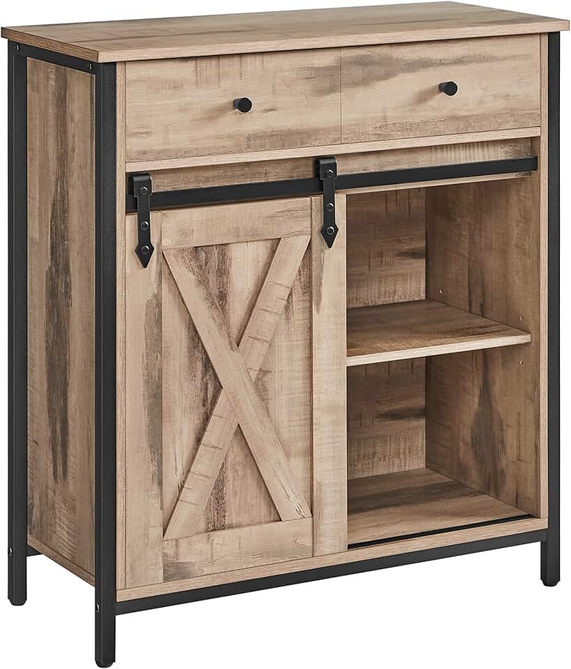 VASAGLE - buffet cuisine série LSC - 30x70x80 cm, porte coulissante, tiroirs, étagères réglables, marron/noir - LSC100B5