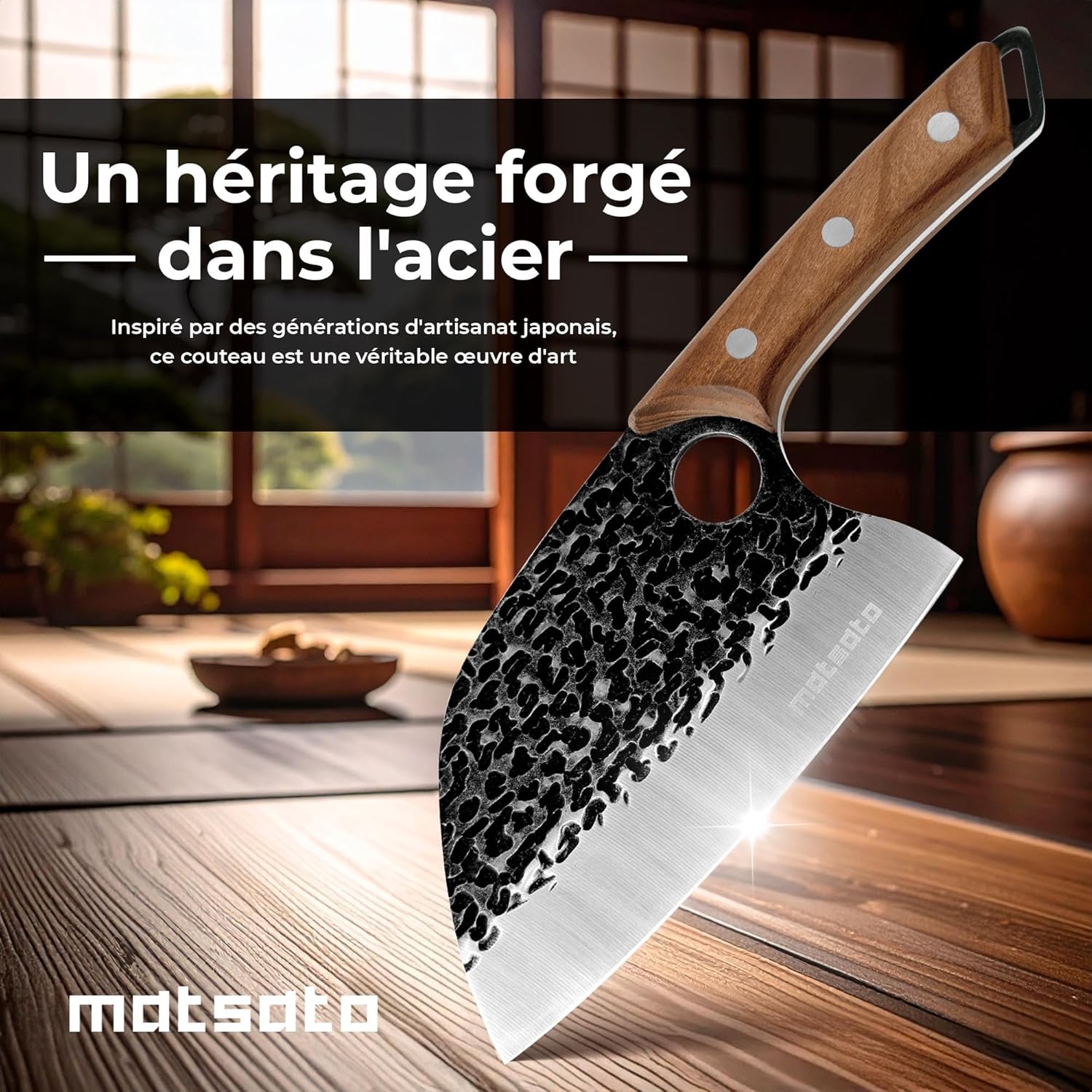 Matsato - Set professionnel 3 pièces - lames acier, poignée bois