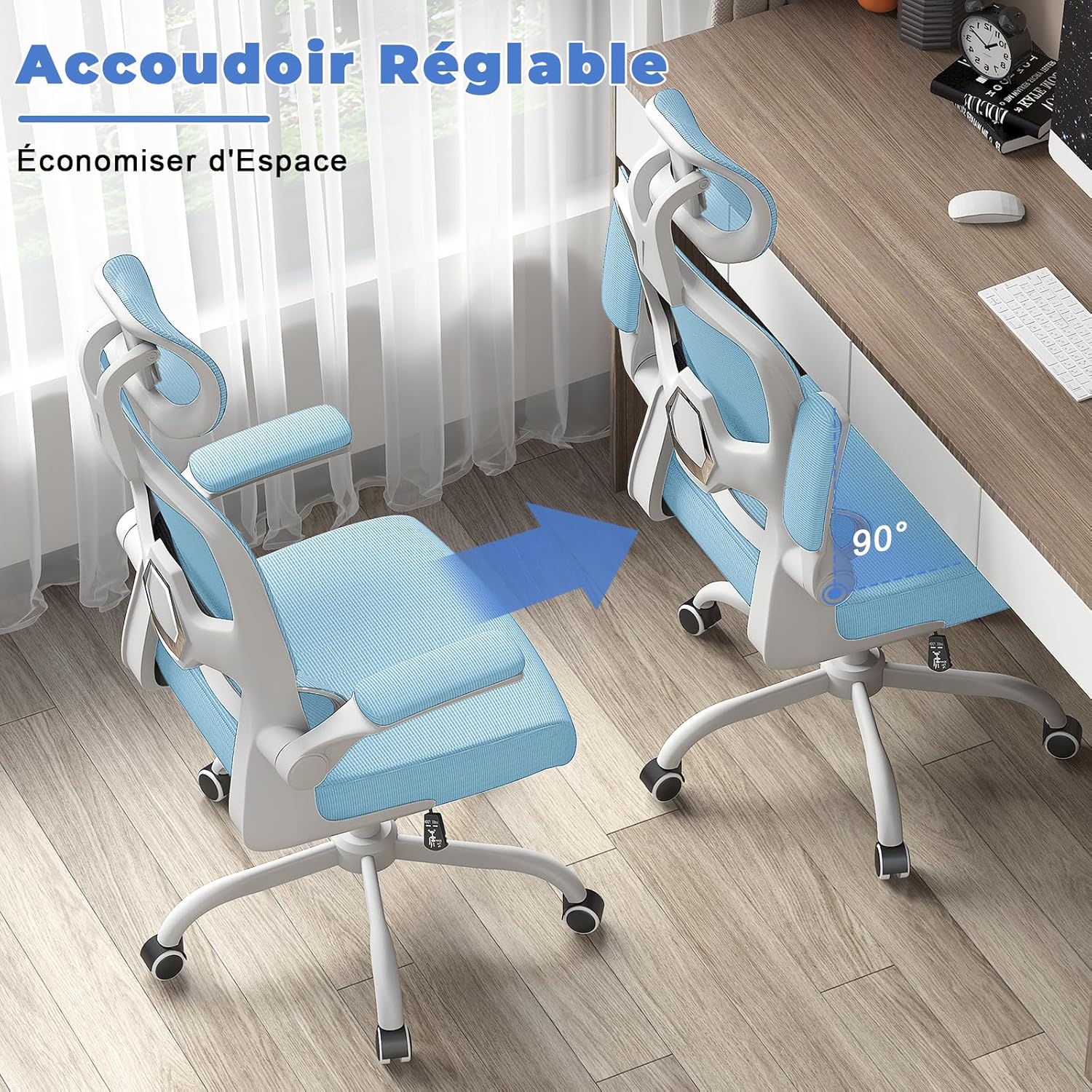 Chaise de bureau ergonomique - dossier, appui-tête réglables - soutien lombaire, accoudoirs pivotants, maille respirante