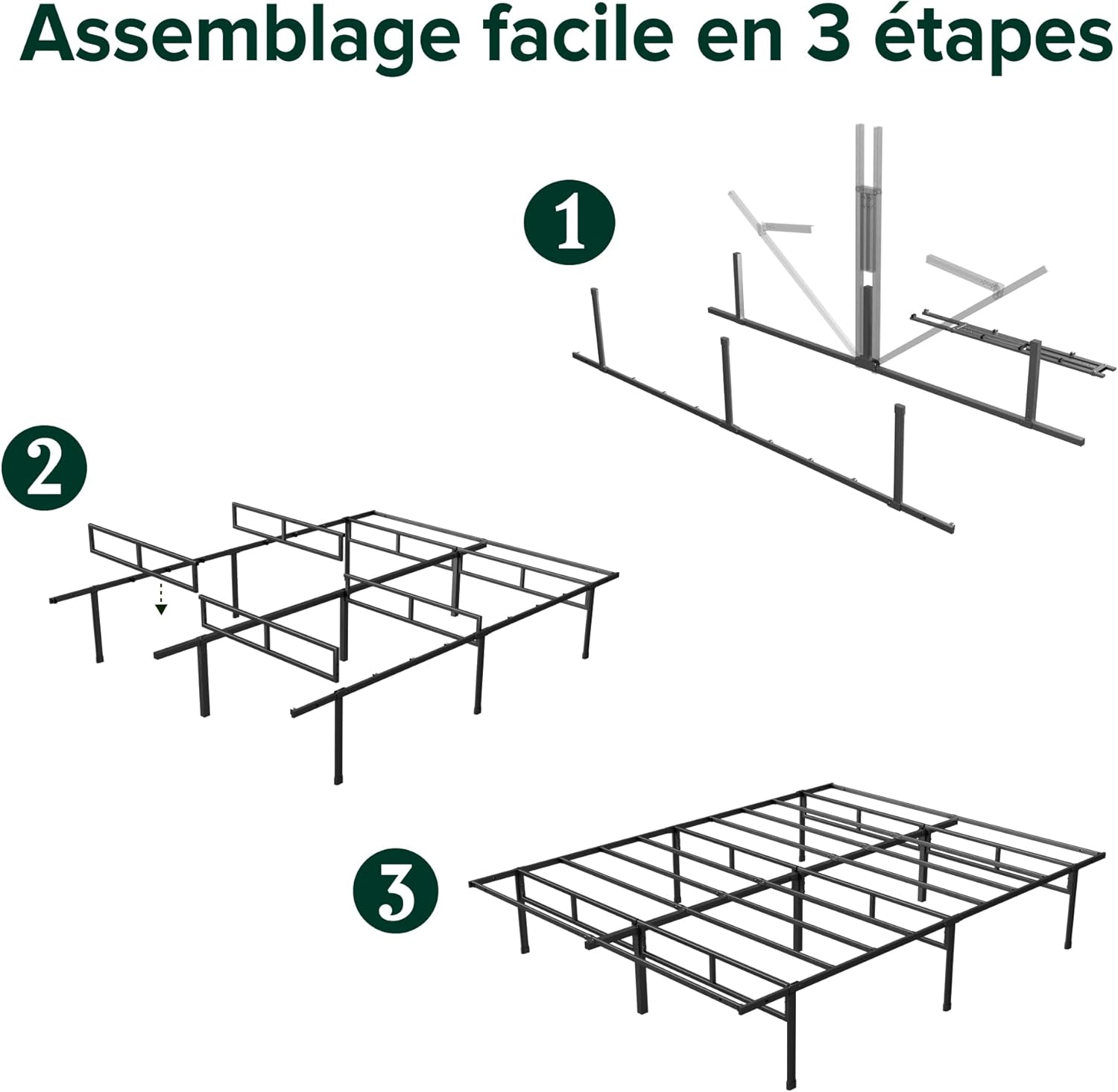 Zinus - Justin - 180x200 cm - lit métal 36cm haut, rangement dessous