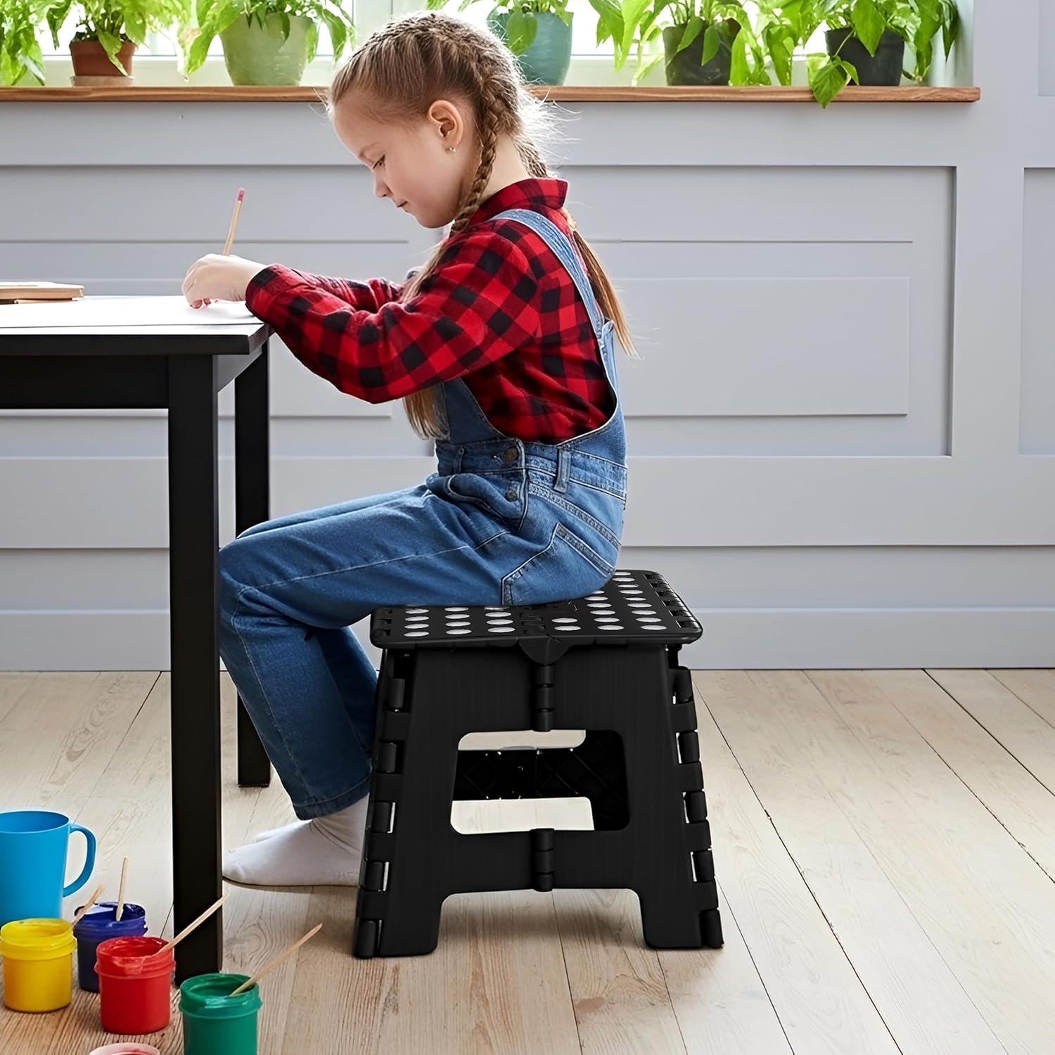 Utopia Home - Tabouret pliant 23 cm - antidérapant, portable, charge 272 kg, noir