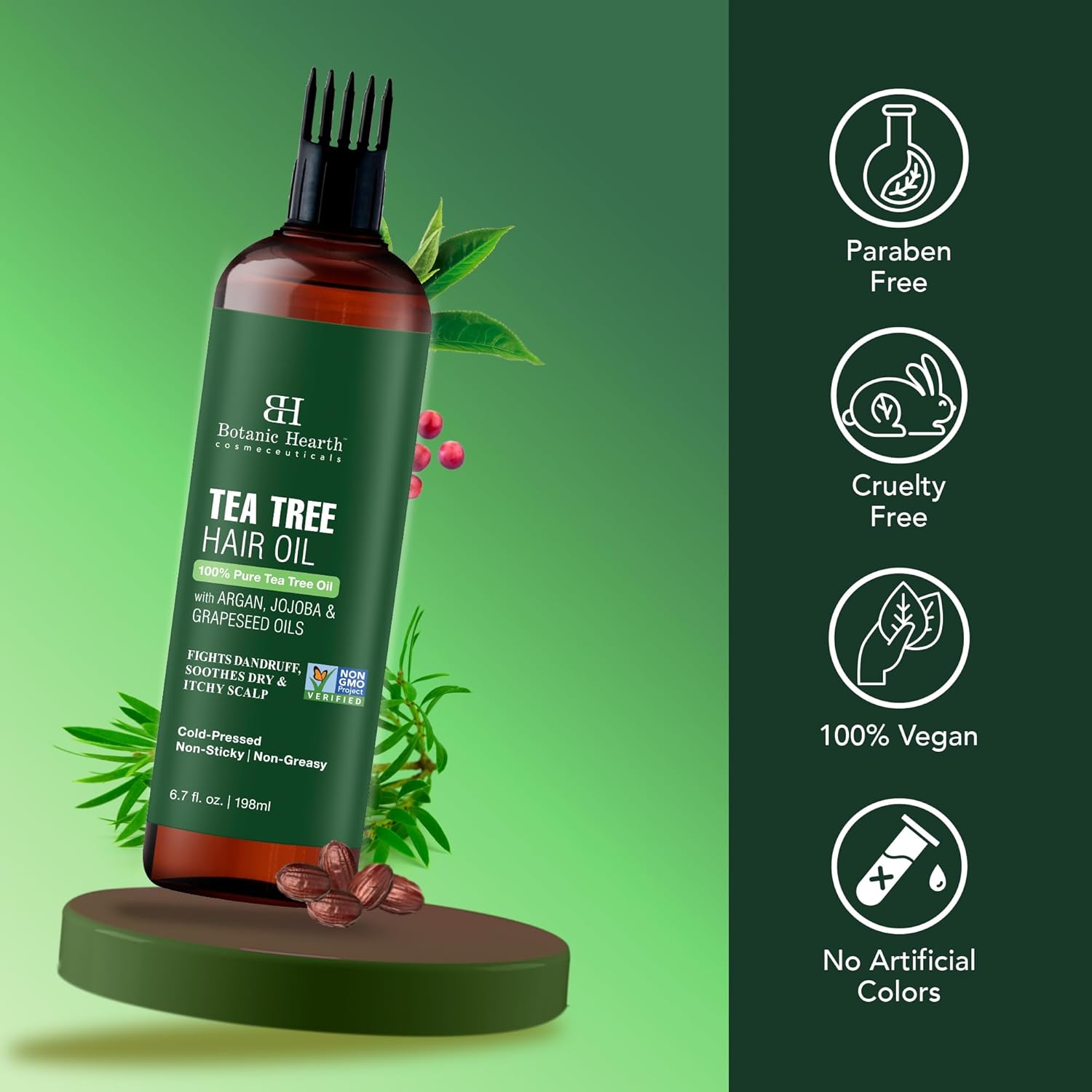 Botanic Hearth - Huile Tea Tree - 20ml x2 - Jojoba, pépins de raisin, apaisant cuir chevelu