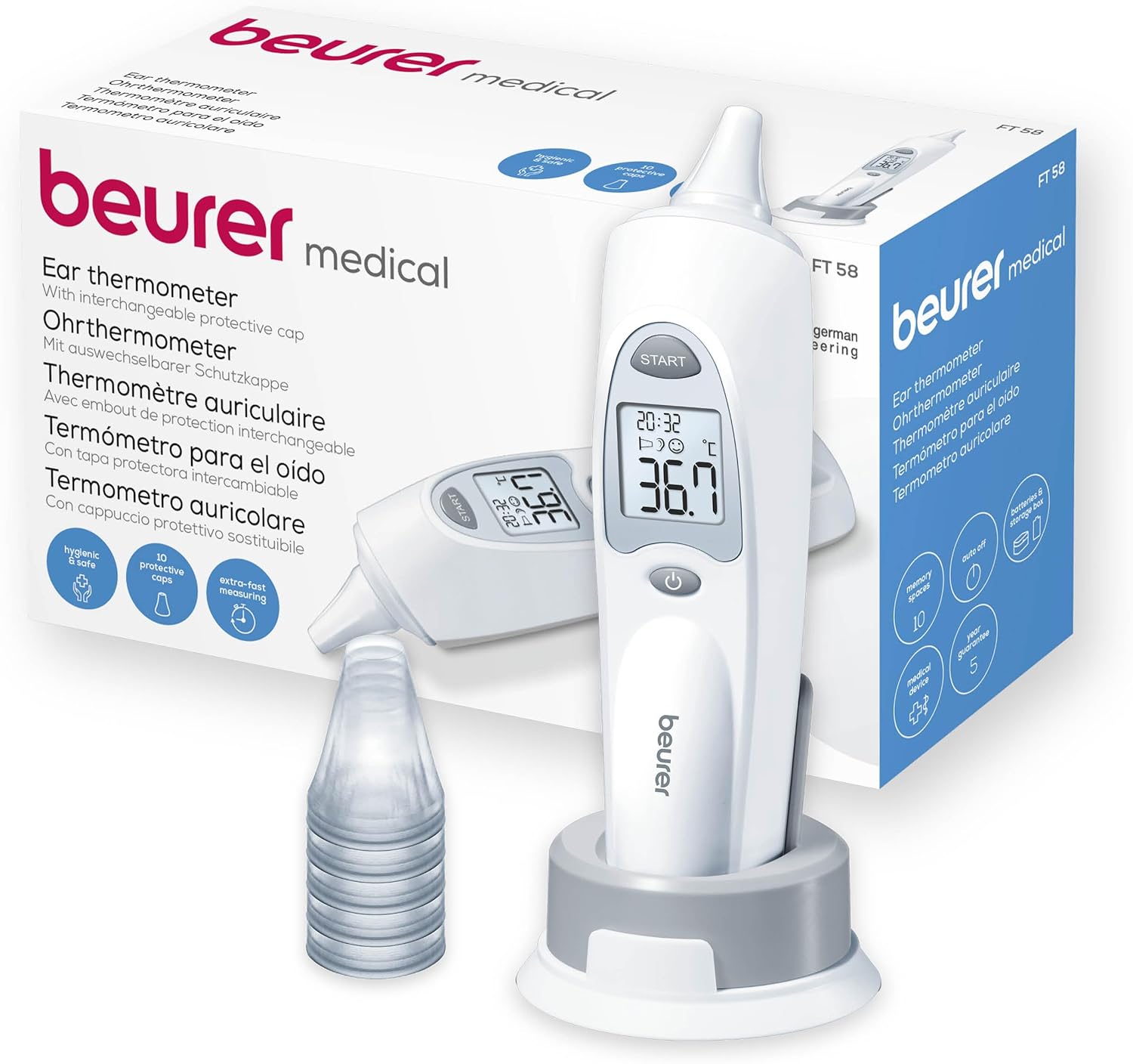 Beurer - FT 58 - thermomètre auriculaire infrarouge, 10 capuchons