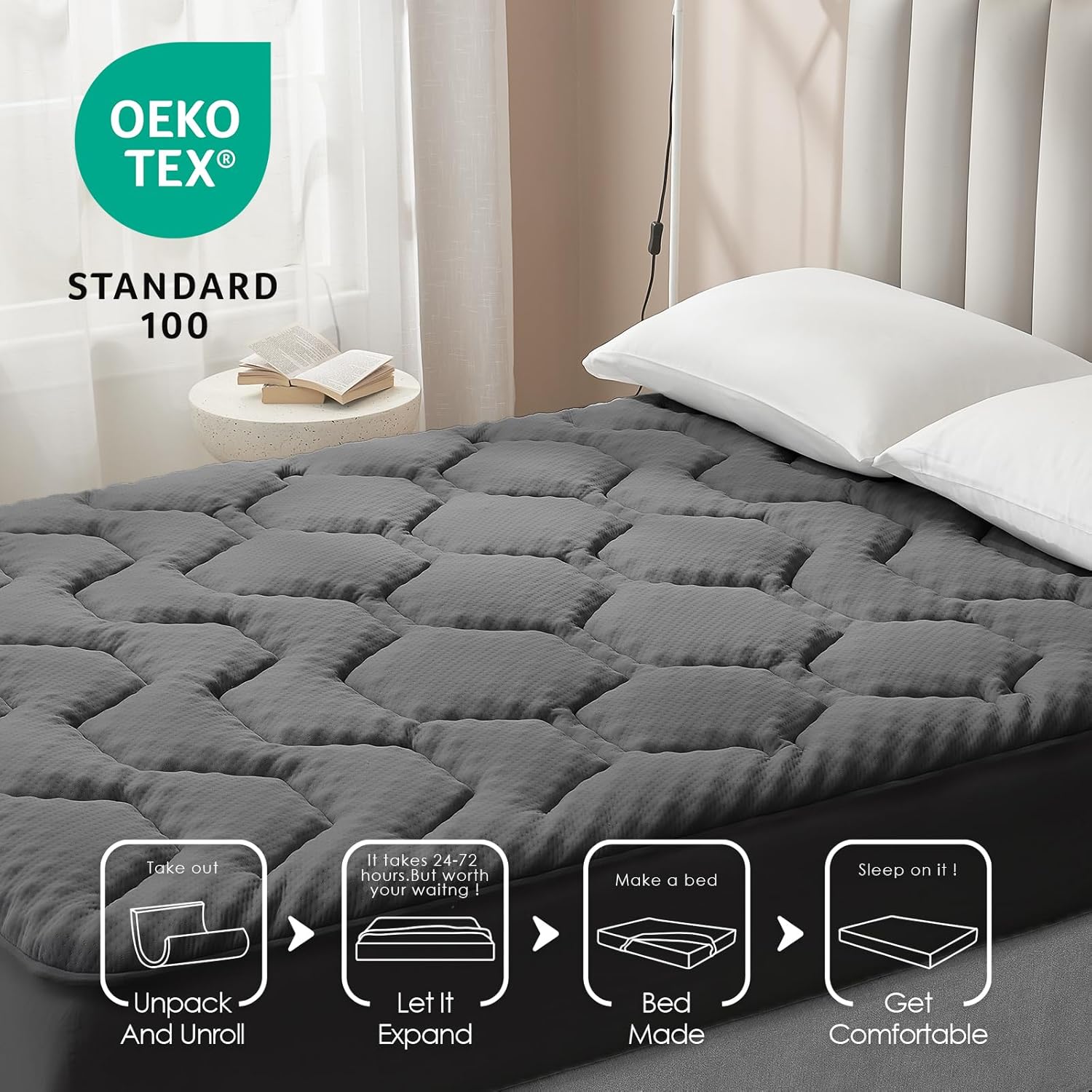 EHEYCIGA - surmatelas mémoire de forme 90x200 - rafraîchissant, poche profonde