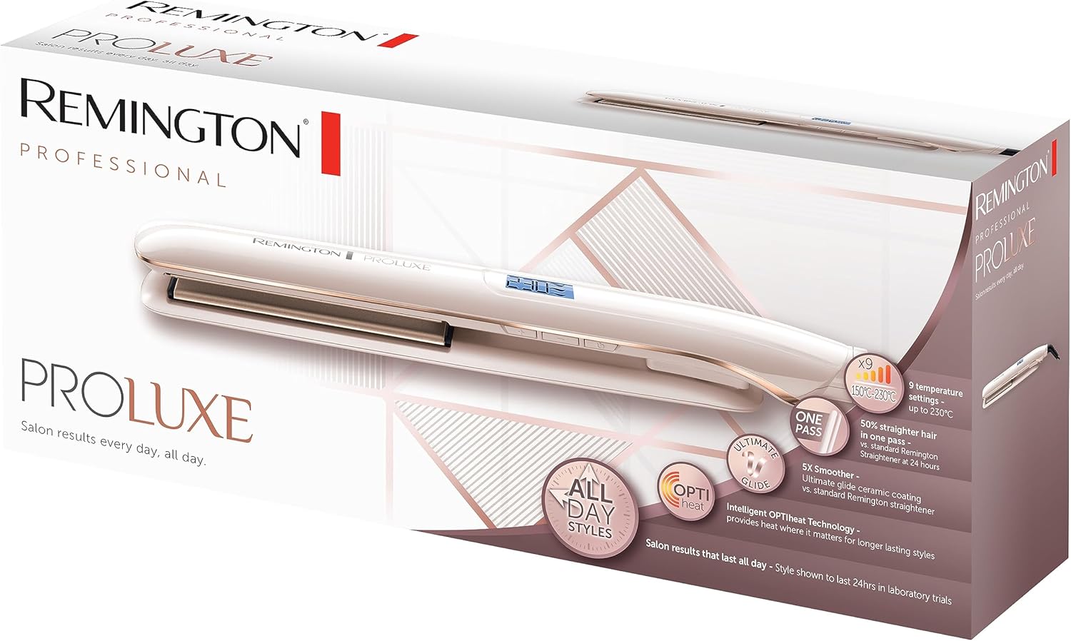 Remington - PROluxe lisseur, céramique, LCD, 150-230°C, pochette S9100