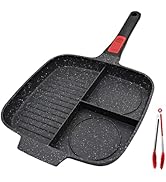 Bobikuke Poêle Grill avec Poignée Amovible, Poêle Antiadhésive 3 en 1 en Aluminium Skillet Gril C...