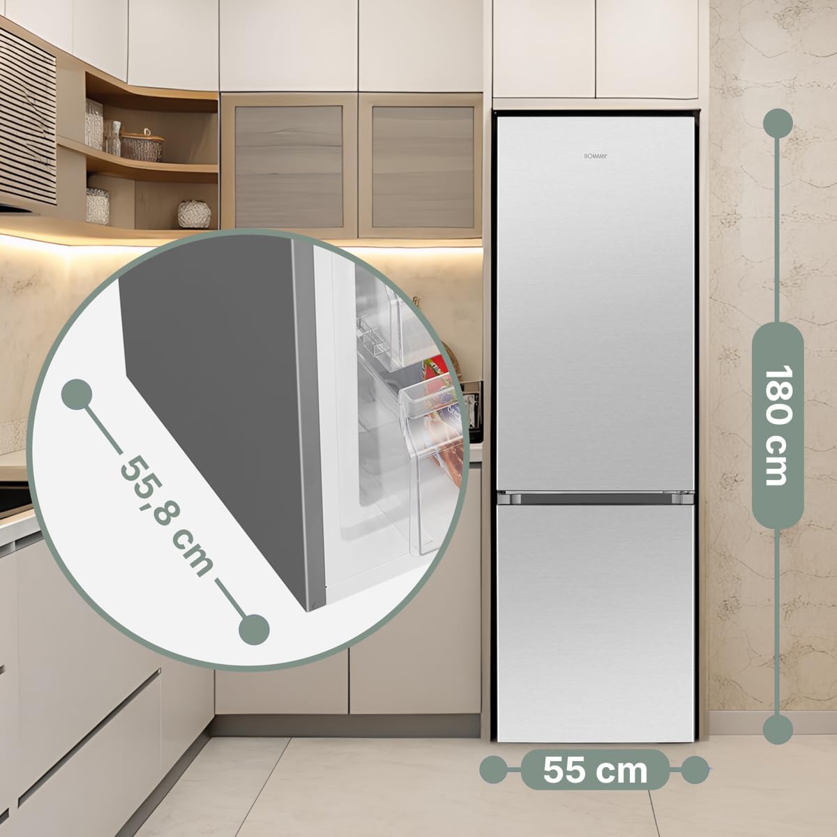 Bomann - 55cm, 268L, éclairage LED, inox