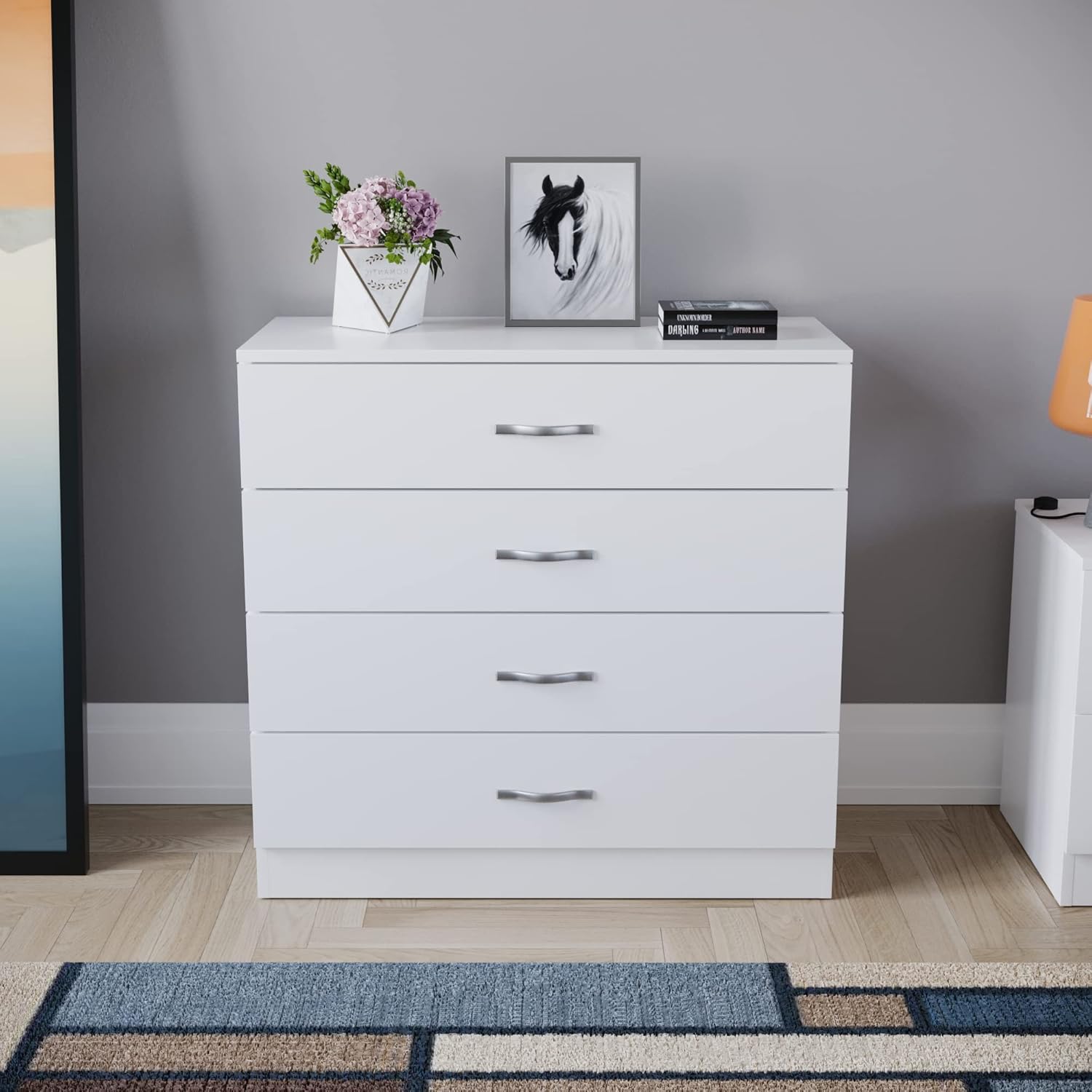 Vida Designs - commode 4 tiroirs - blanche - poignées métal, anti-déformation