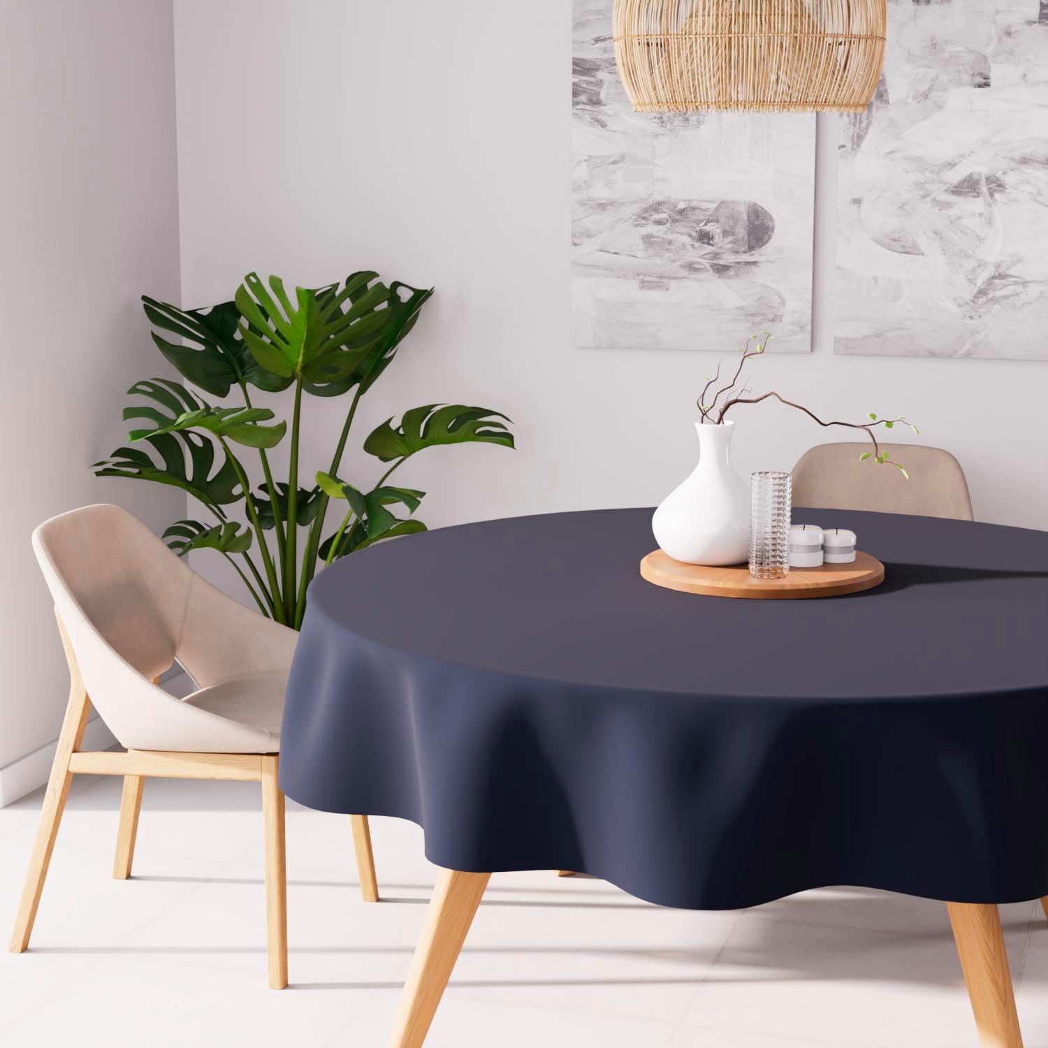 Soleil d'Ocre - Alix nappe ronde polyester 180 cm bleu marine, anti-taches