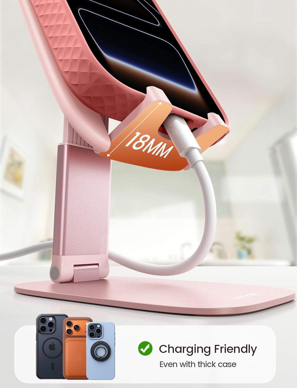 Lamicall - support téléphone pliable - 15mm - base métal, hauteur et angle réglables, compatible smartphones