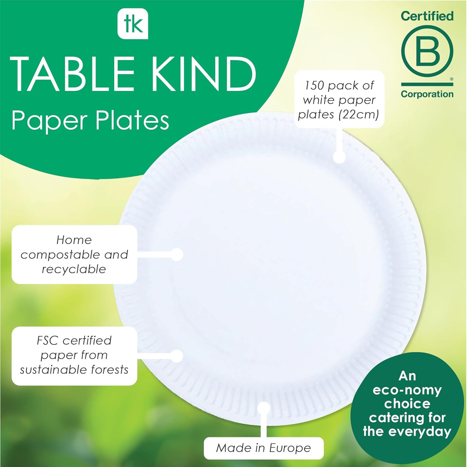 Talking Tables - assiettes carton blanches - 22 cm - lot 150, jetables
