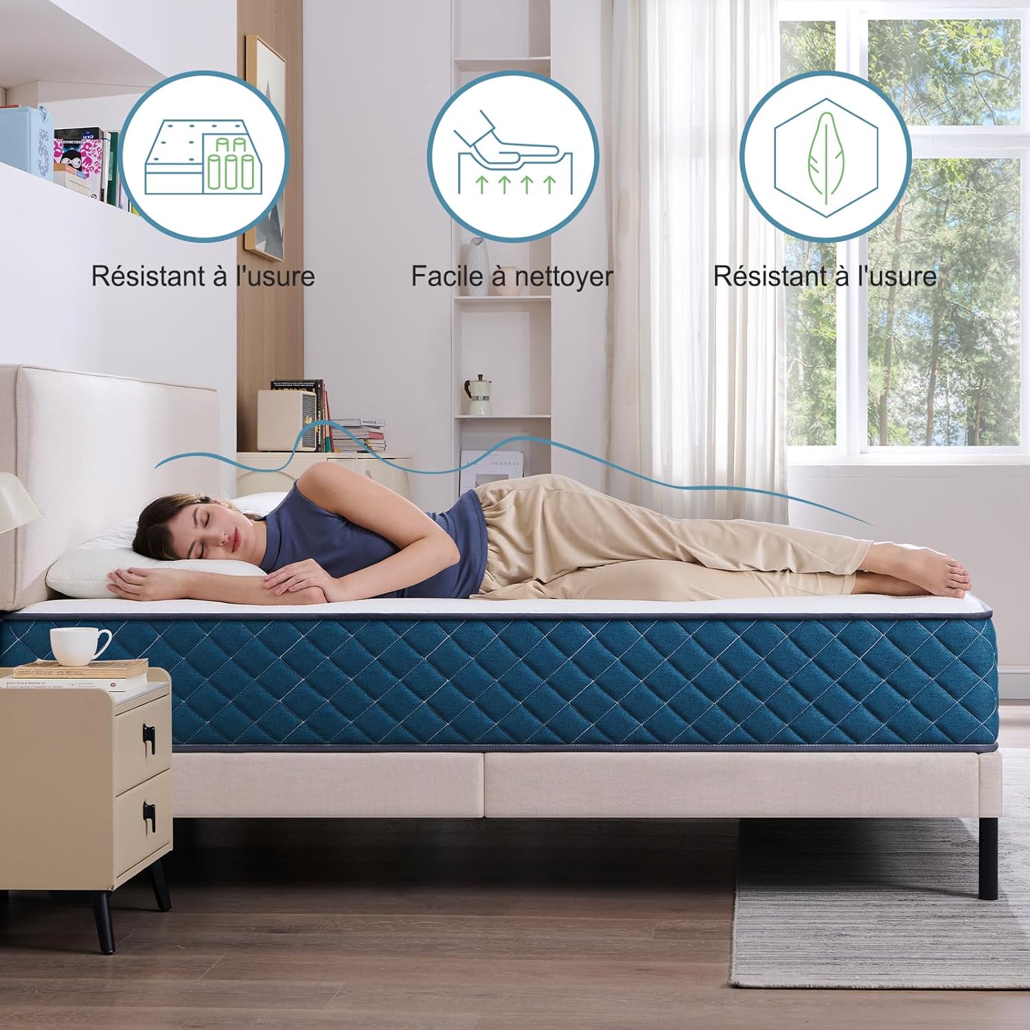 Matelas - à ressorts ensachés et mémoire de forme - 180x200x22 cm - soutien parfait, dureté moyenne, respirant