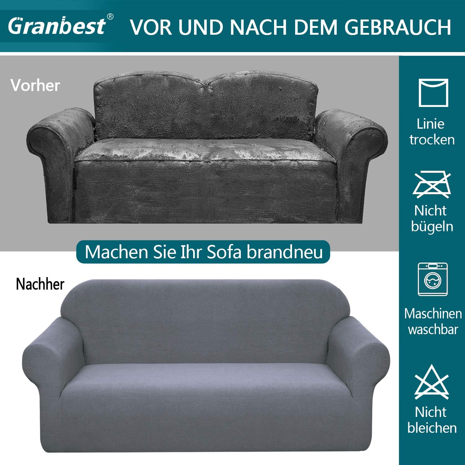 Granbest - Housse canapé stretch imperméable 4 places - Gris clair