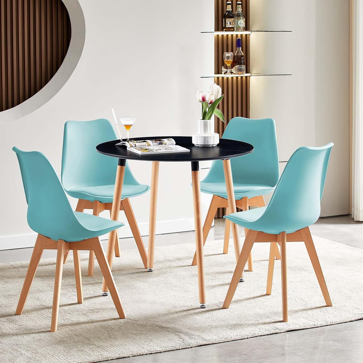 EGGREE - Lot de 8 chaises Scandinaves - pieds hêtre - rembourrées, Morandi clair