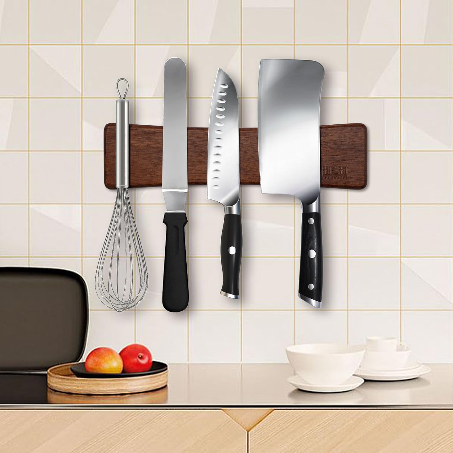 HOSHANHO - Porte-couteaux aimanté bois, 10in, aimant puissant
